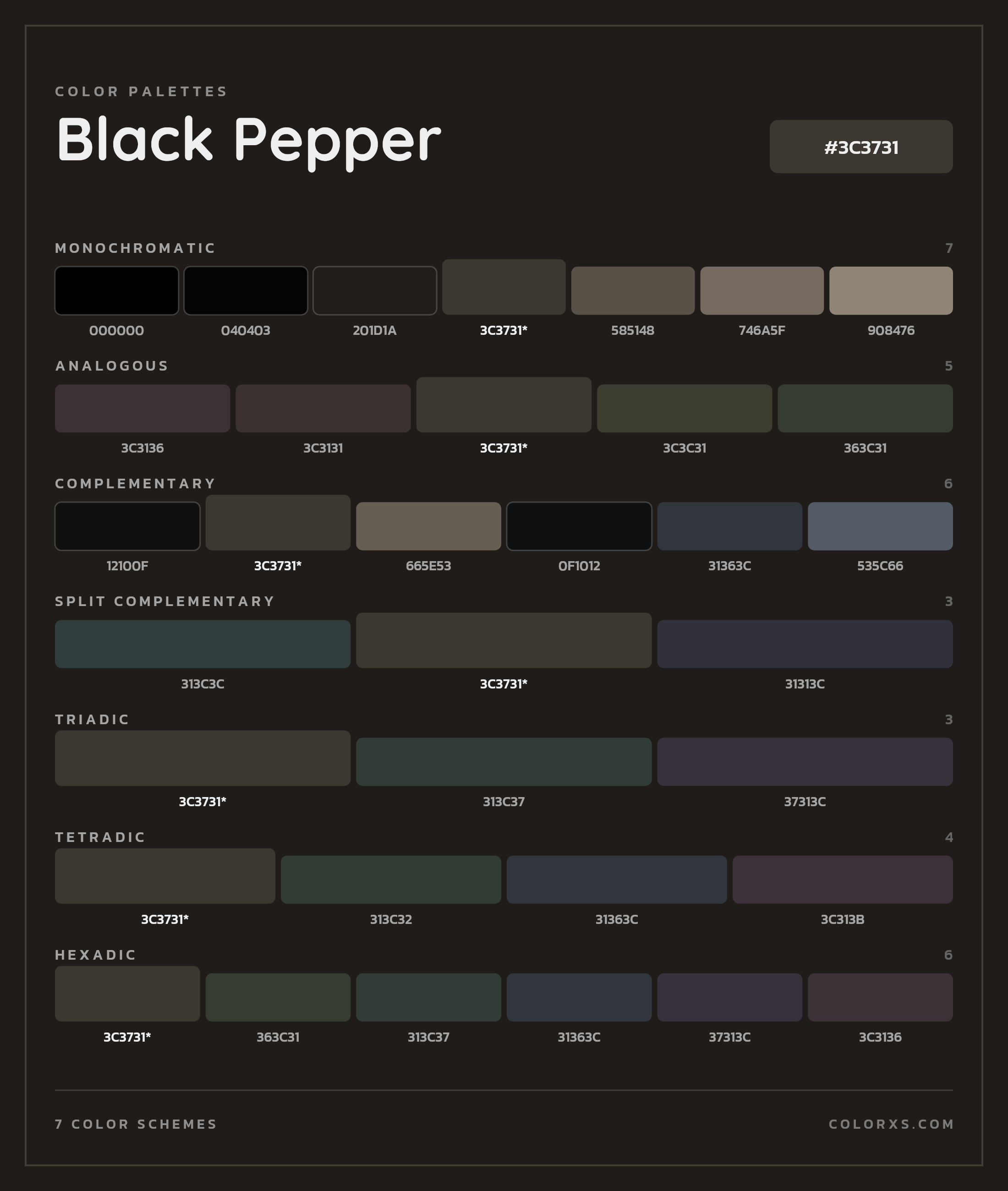 Black Pepper Color Scheme Palettes