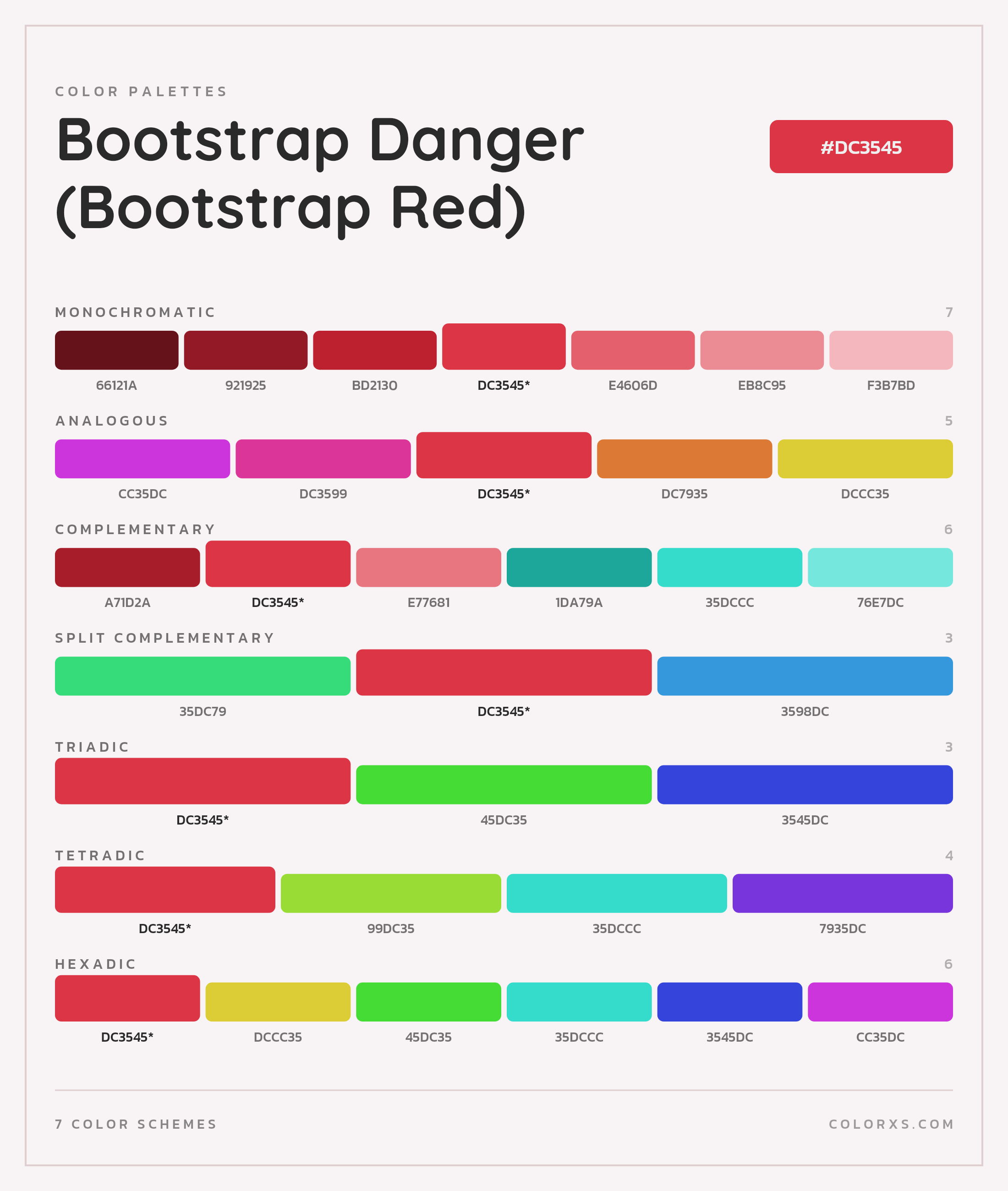 Bootstrap Danger (Bootstrap Red) Color Scheme Palettes