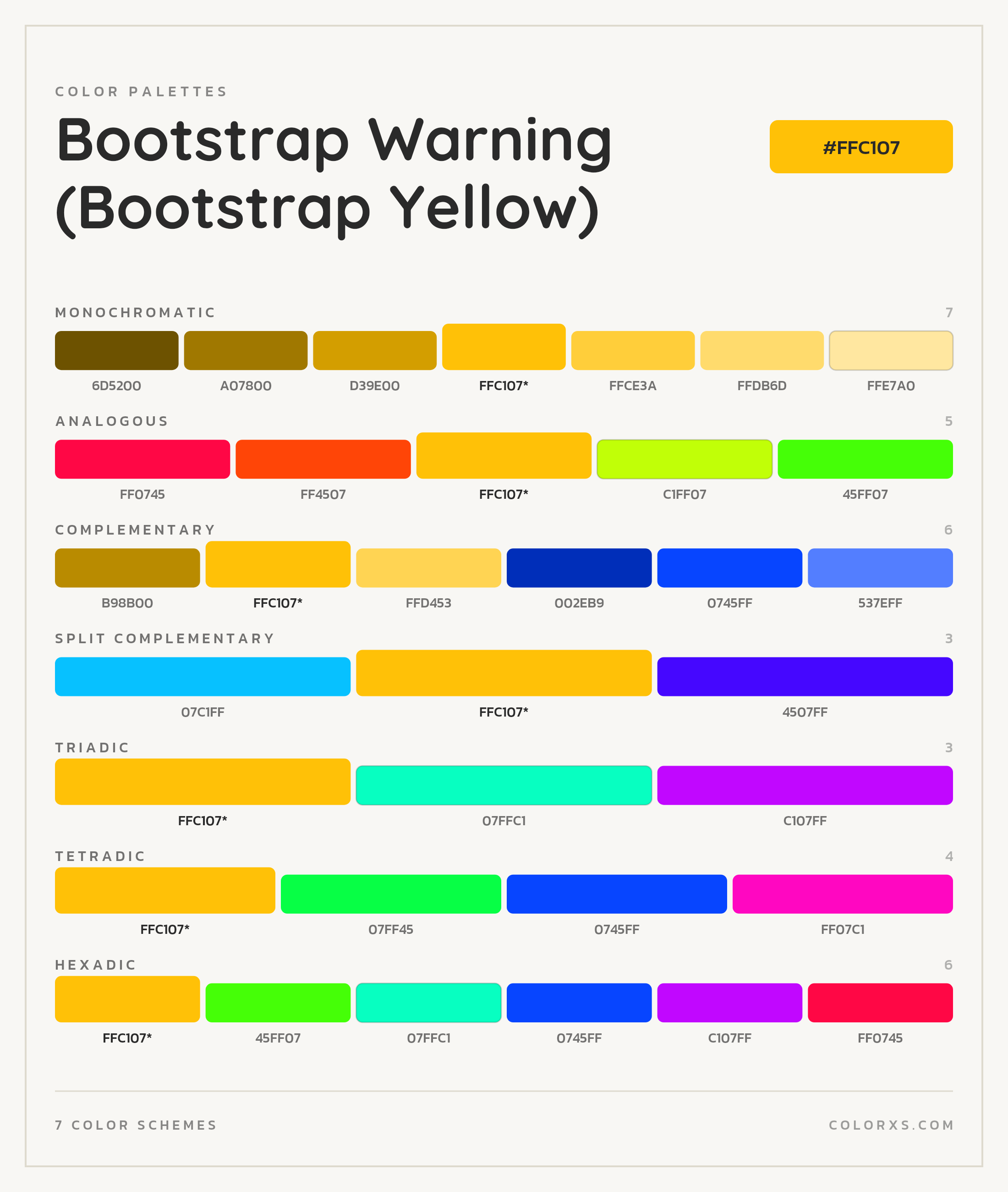Bootstrap Warning (Bootstrap Yellow) Color Scheme Palettes