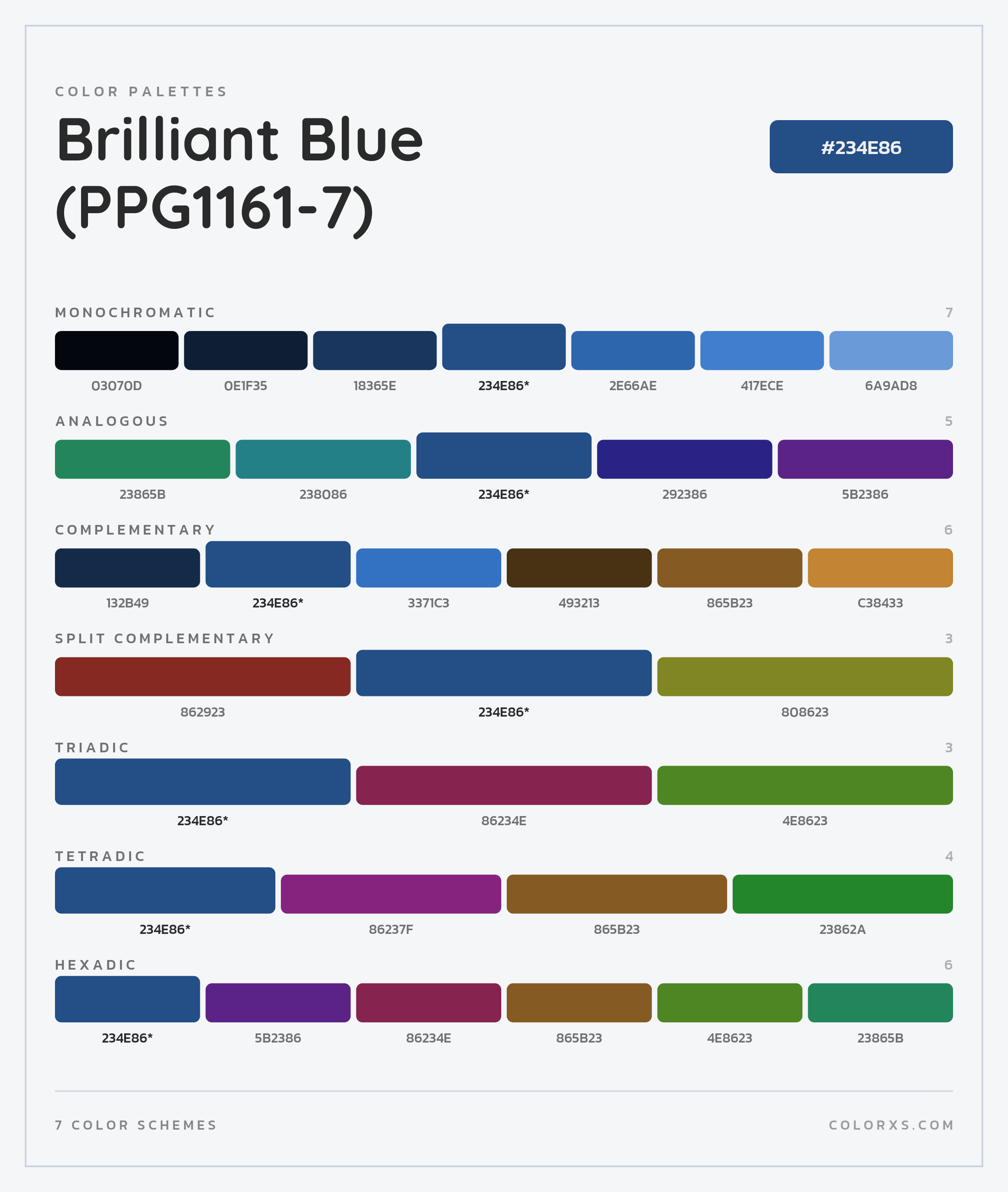 Brilliant Blue (PPG1161-7) Color Scheme Palettes