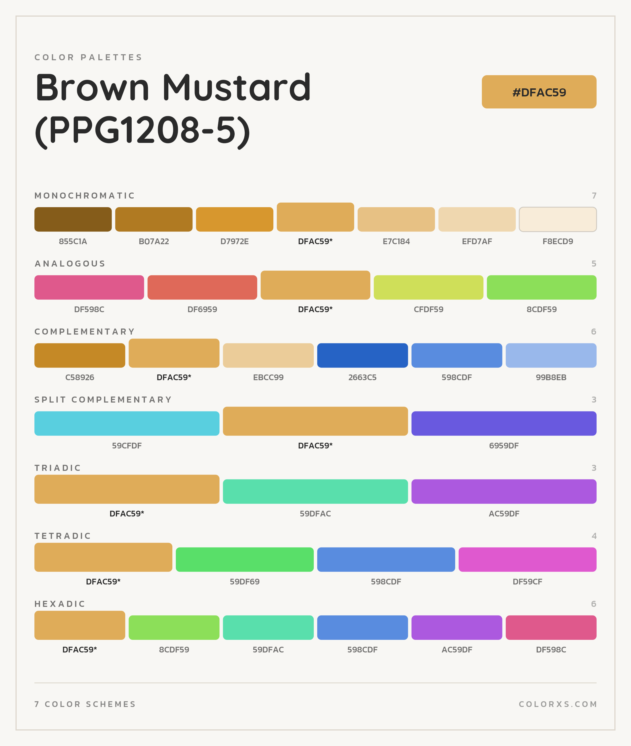 Brown Mustard (PPG1208-5) Color Scheme Palettes