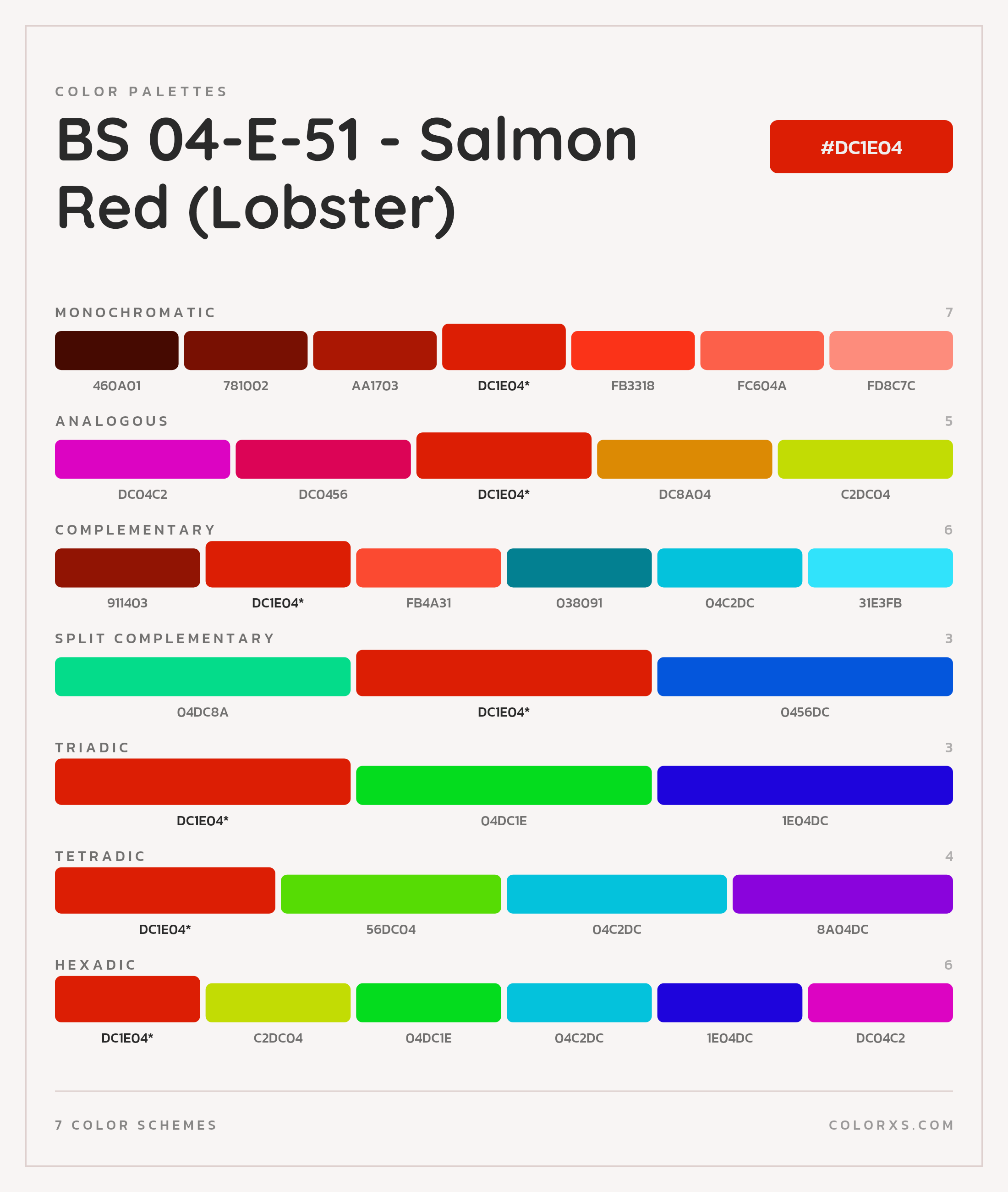 BS 04-E-51 - Salmon Red (Lobster) Color Scheme Palettes