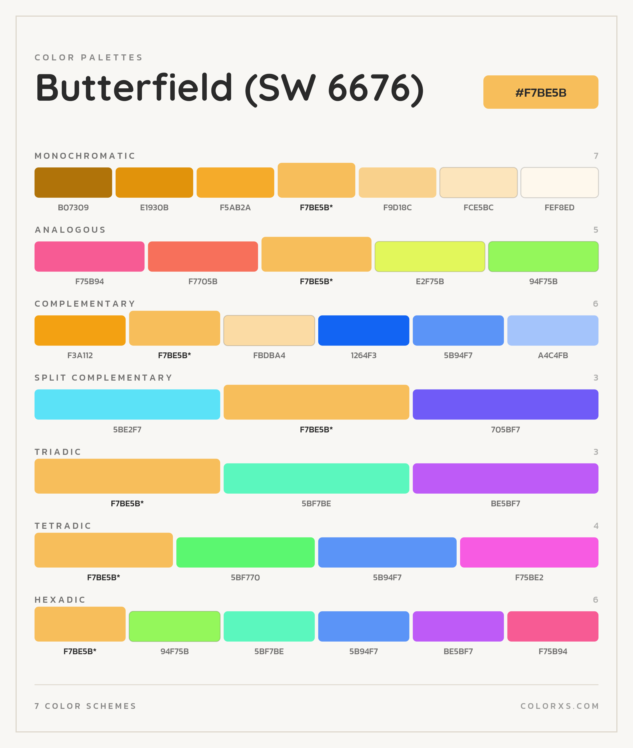 Butterfield (SW 6676) Color Scheme Palettes