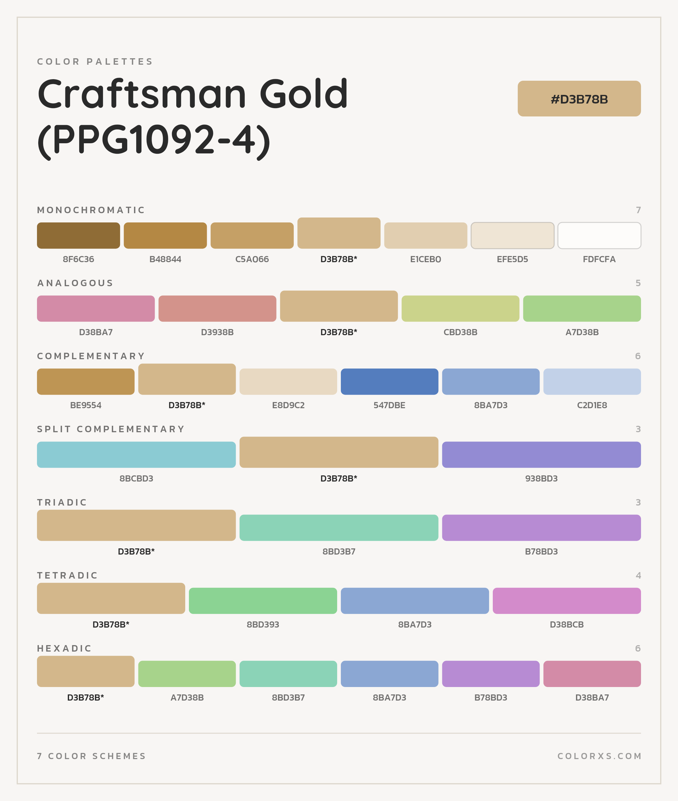 Craftsman Gold (PPG1092-4) Color Scheme Palettes