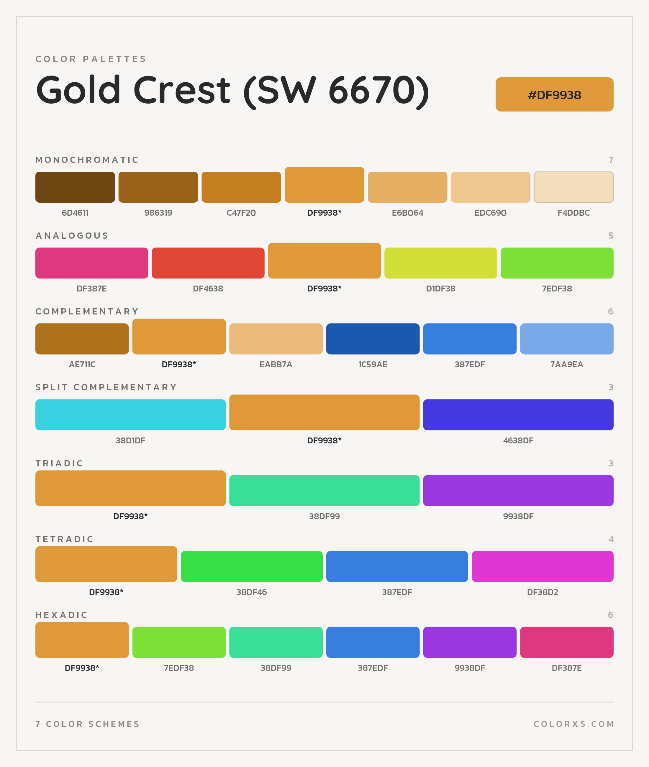Gold Crest (SW 6670) Color Scheme Palettes