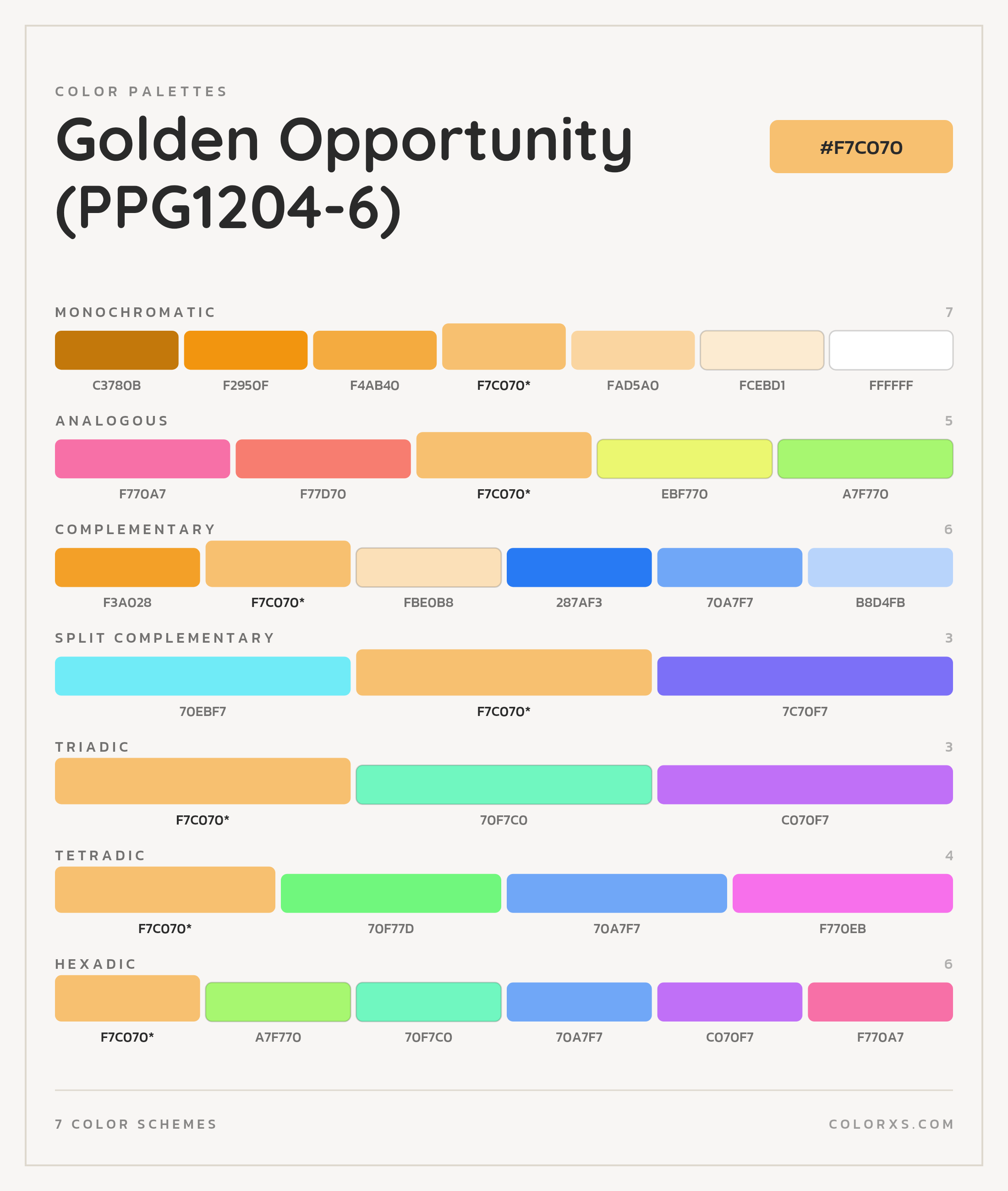 Golden Opportunity (PPG1204-6) Color Scheme Palettes
