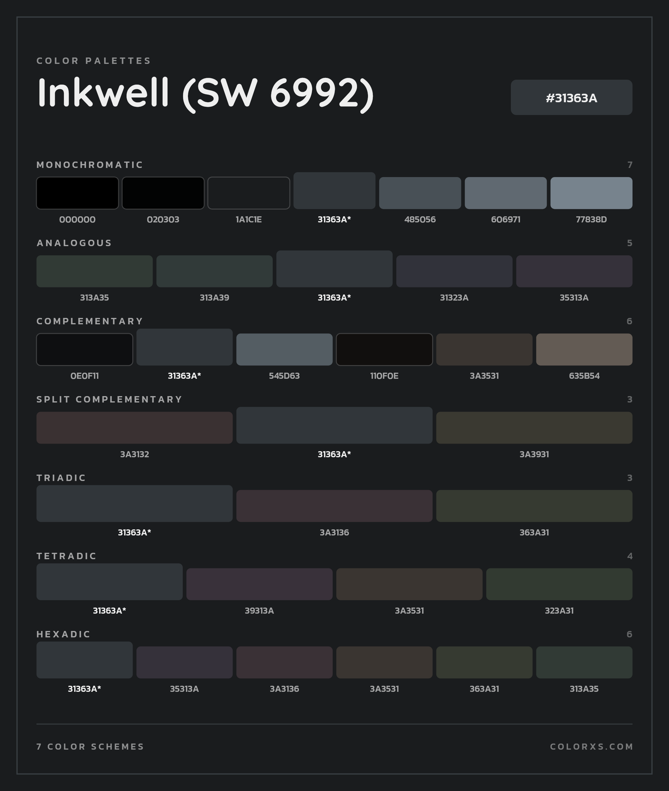 Inkwell (SW 6992) Color Scheme Palettes