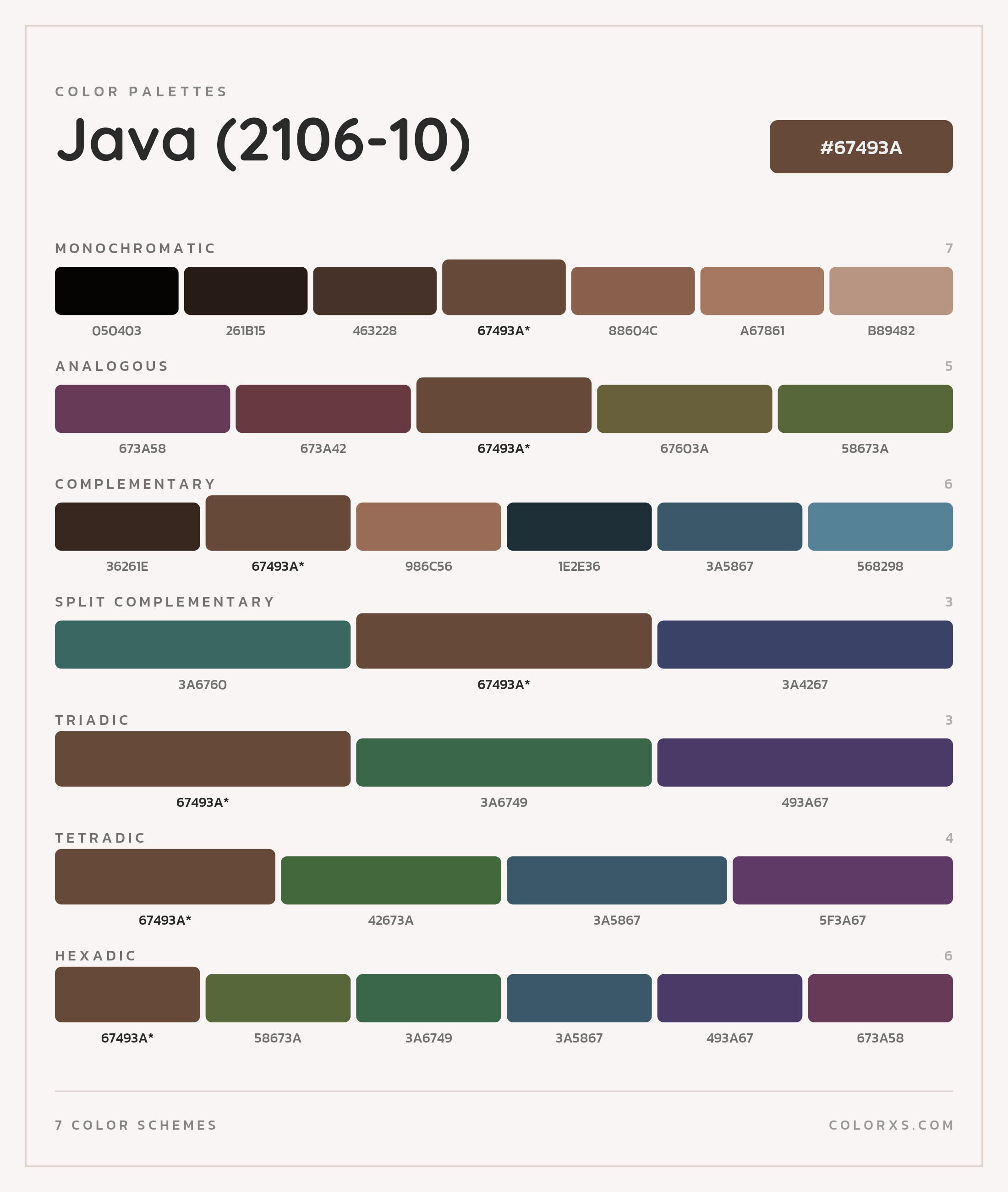Java (2106-10) Color Scheme Palettes