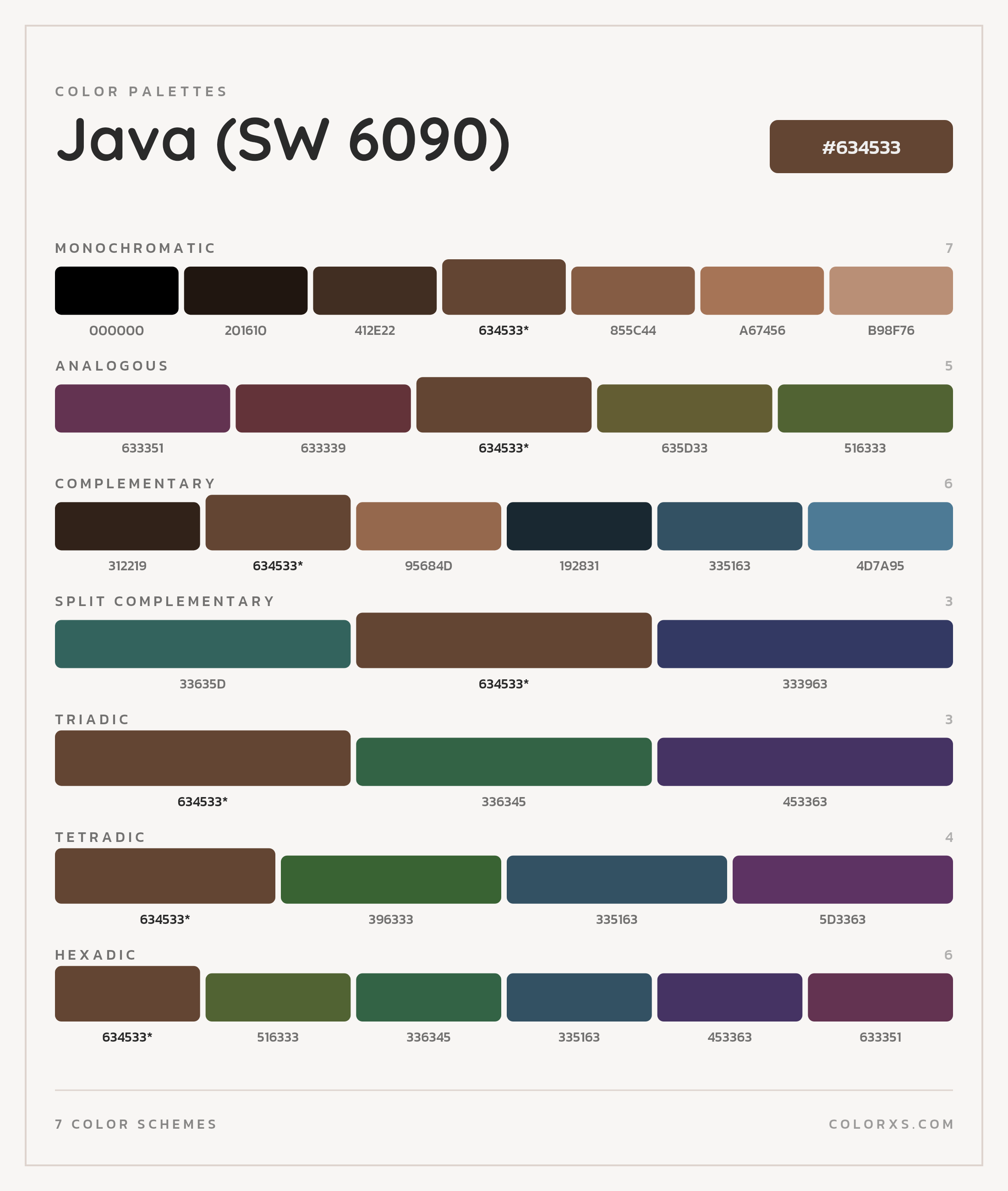 Java (SW 6090) Color Scheme Palettes