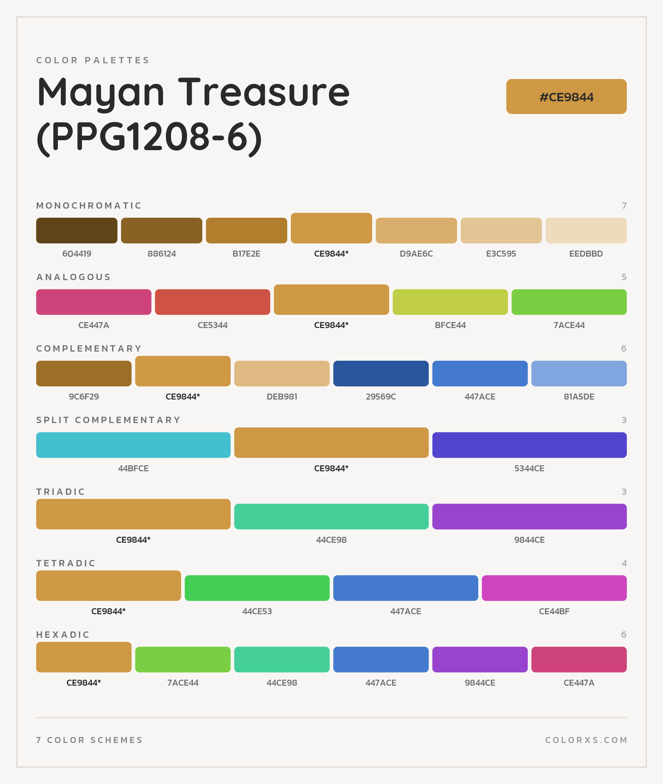 Mayan Treasure (PPG1208-6) Color Scheme Palettes