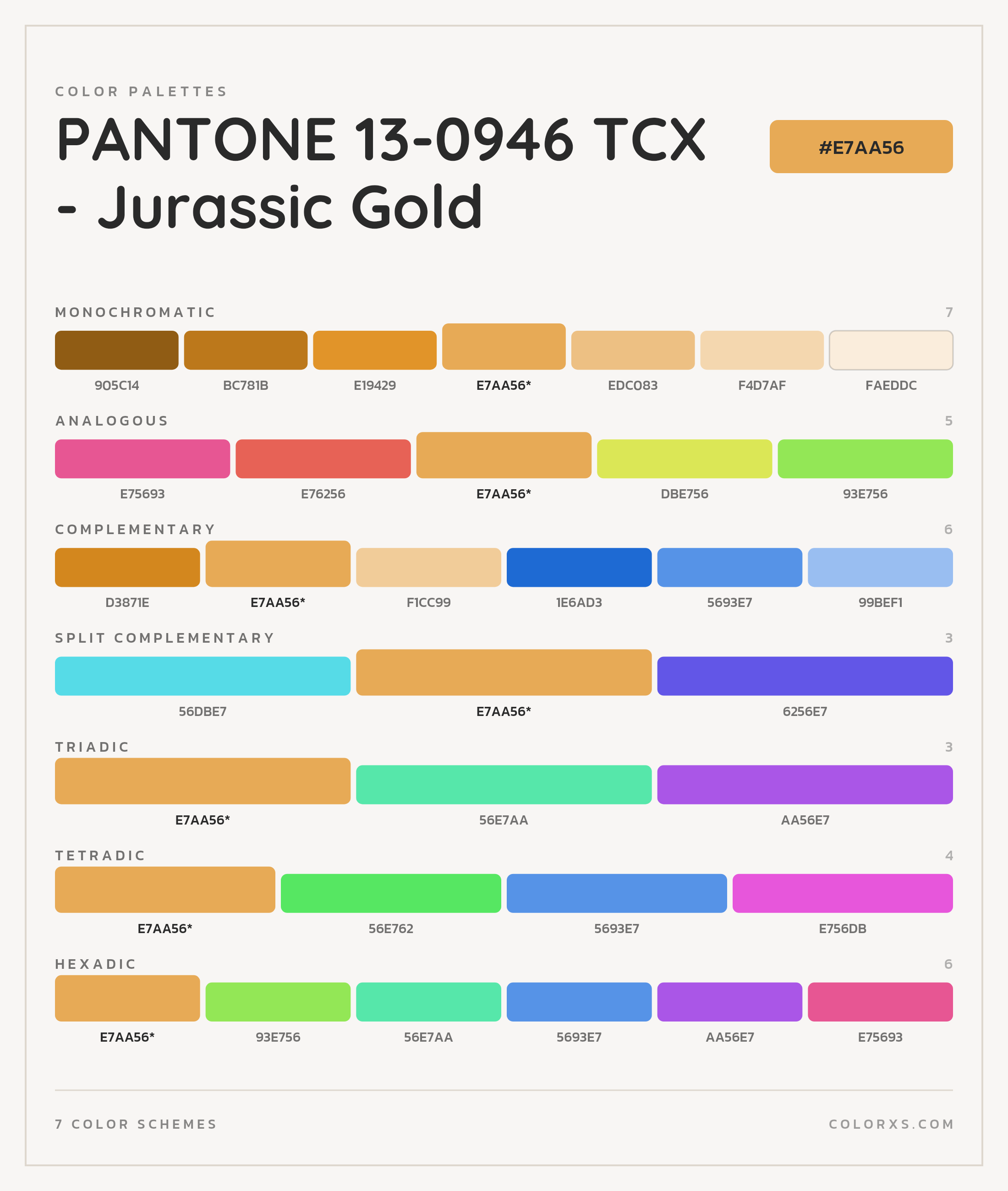 PANTONE 13-0946 TCX - Jurassic Gold Color Scheme Palettes