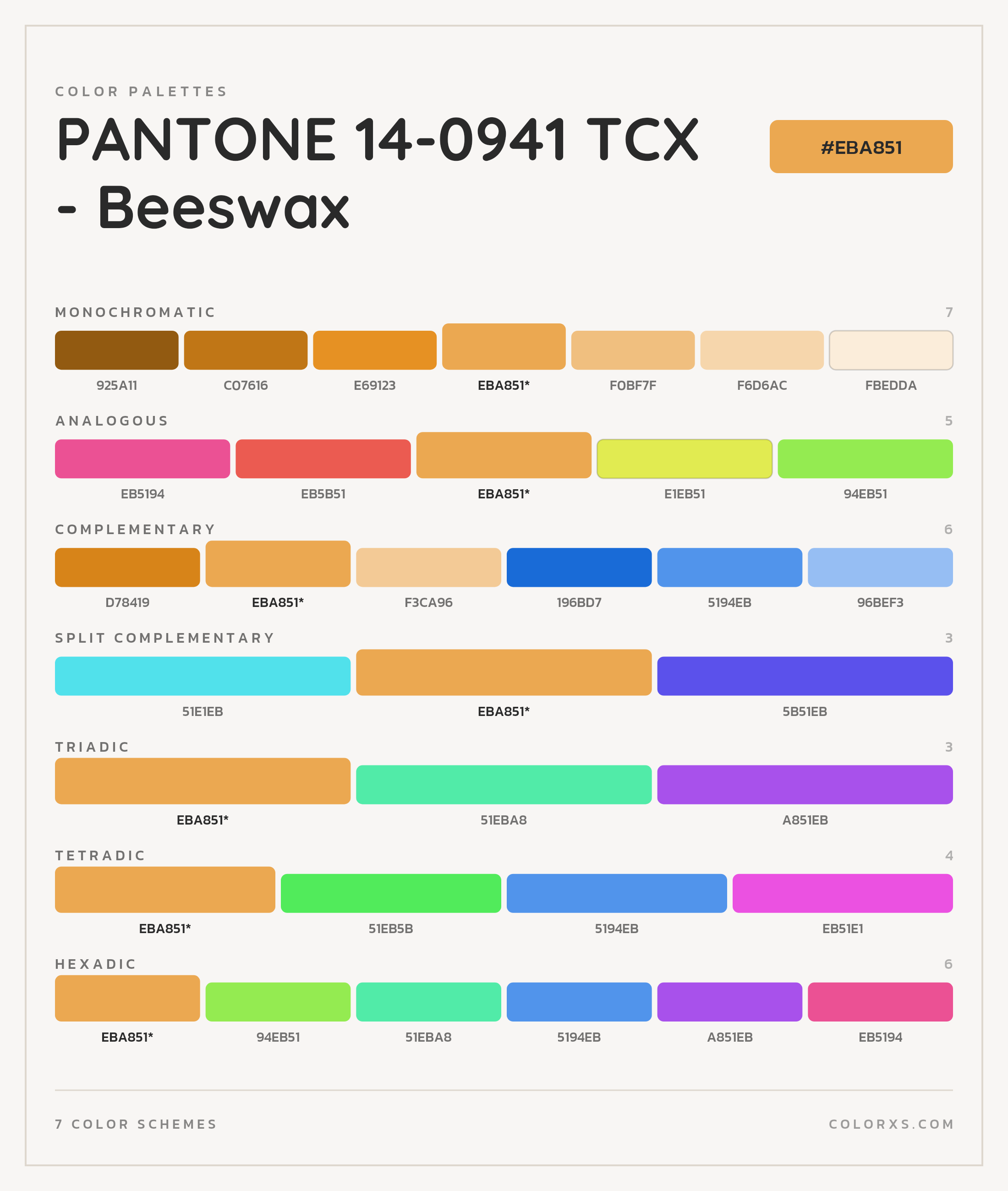 PANTONE 14-0941 TCX - Beeswax Color Scheme Palettes