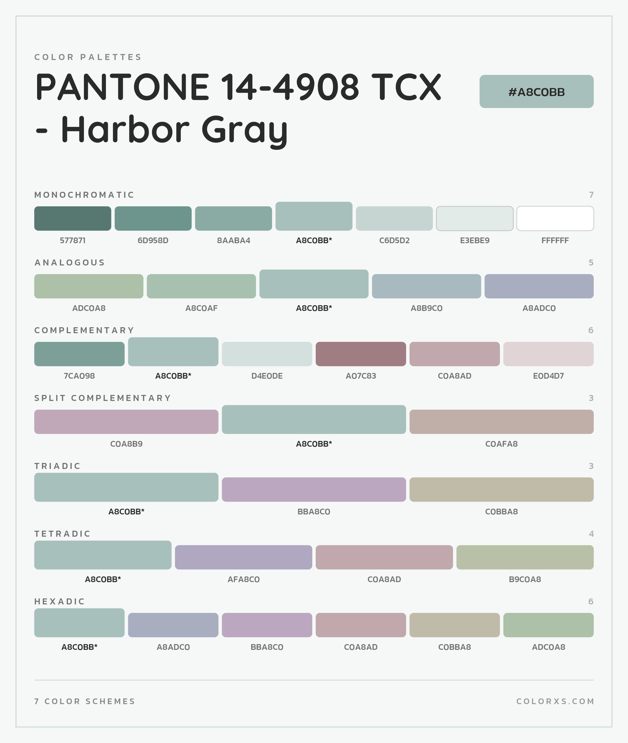 PANTONE 14-4908 TCX - Harbor Gray Color Scheme Palettes
