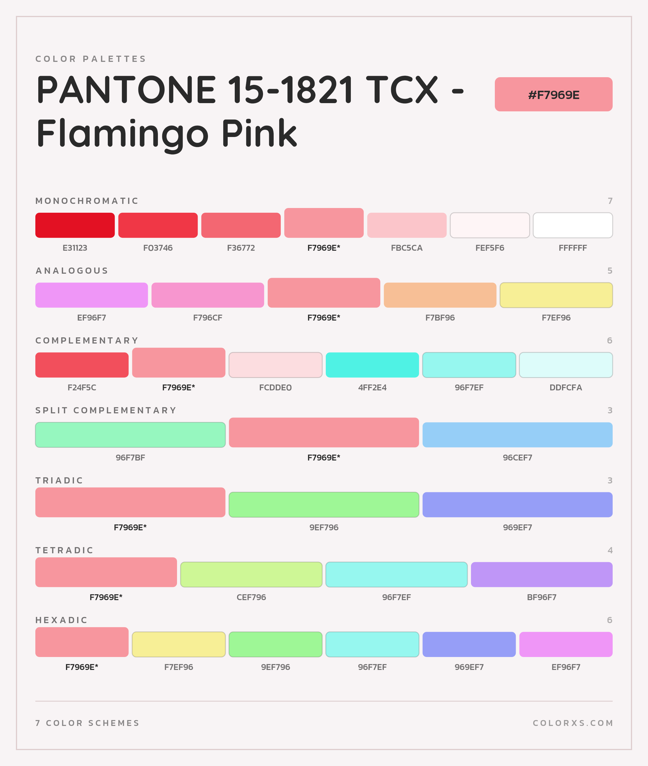 PANTONE 15-1821 TCX - Flamingo Pink Color Scheme Palettes