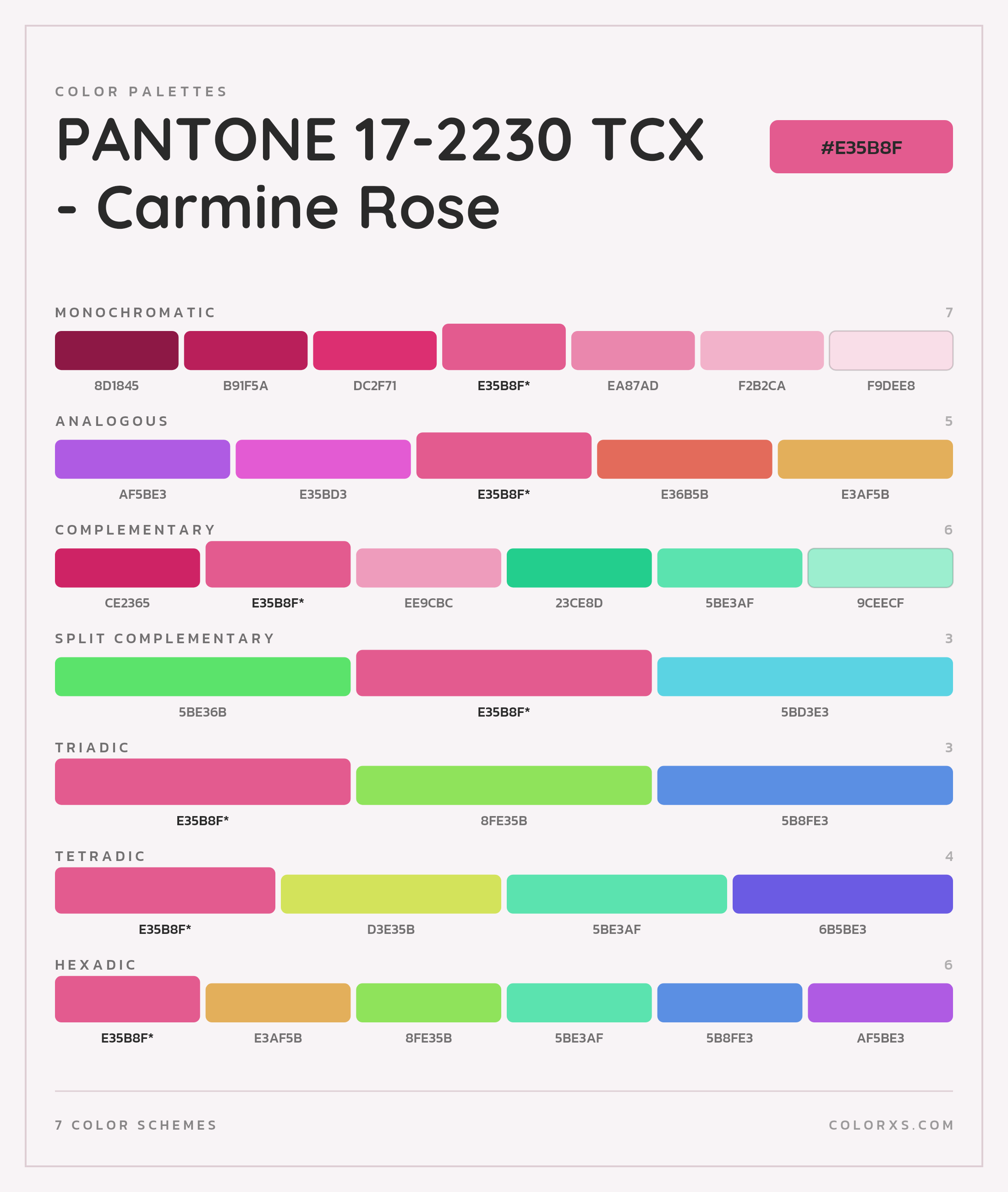 PANTONE 17-2230 TCX - Carmine Rose Color Scheme Palettes