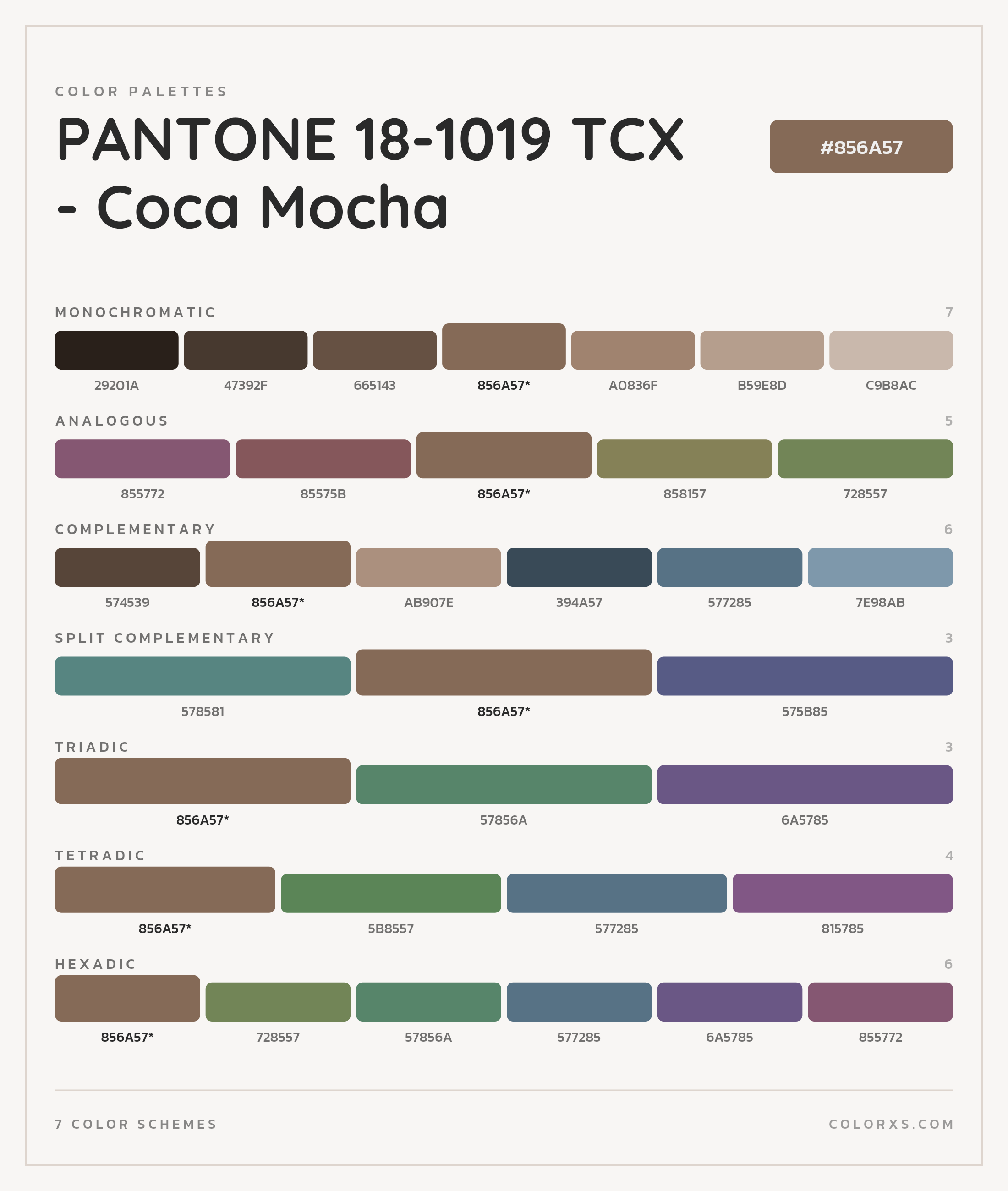 PANTONE 18-1019 TCX - Coca Mocha Color Scheme Palettes