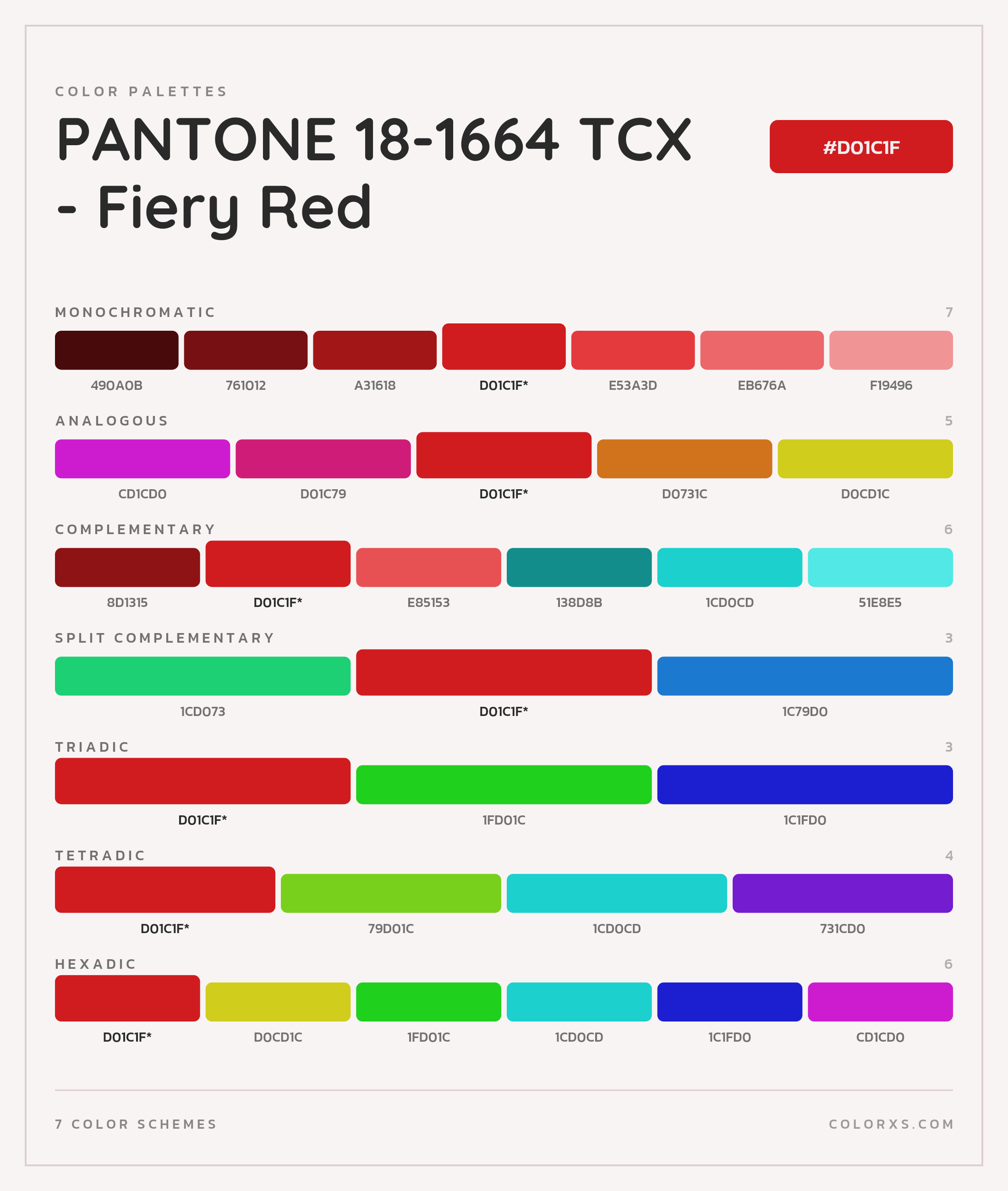 PANTONE 18-1664 TCX - Fiery Red Color Scheme Palettes