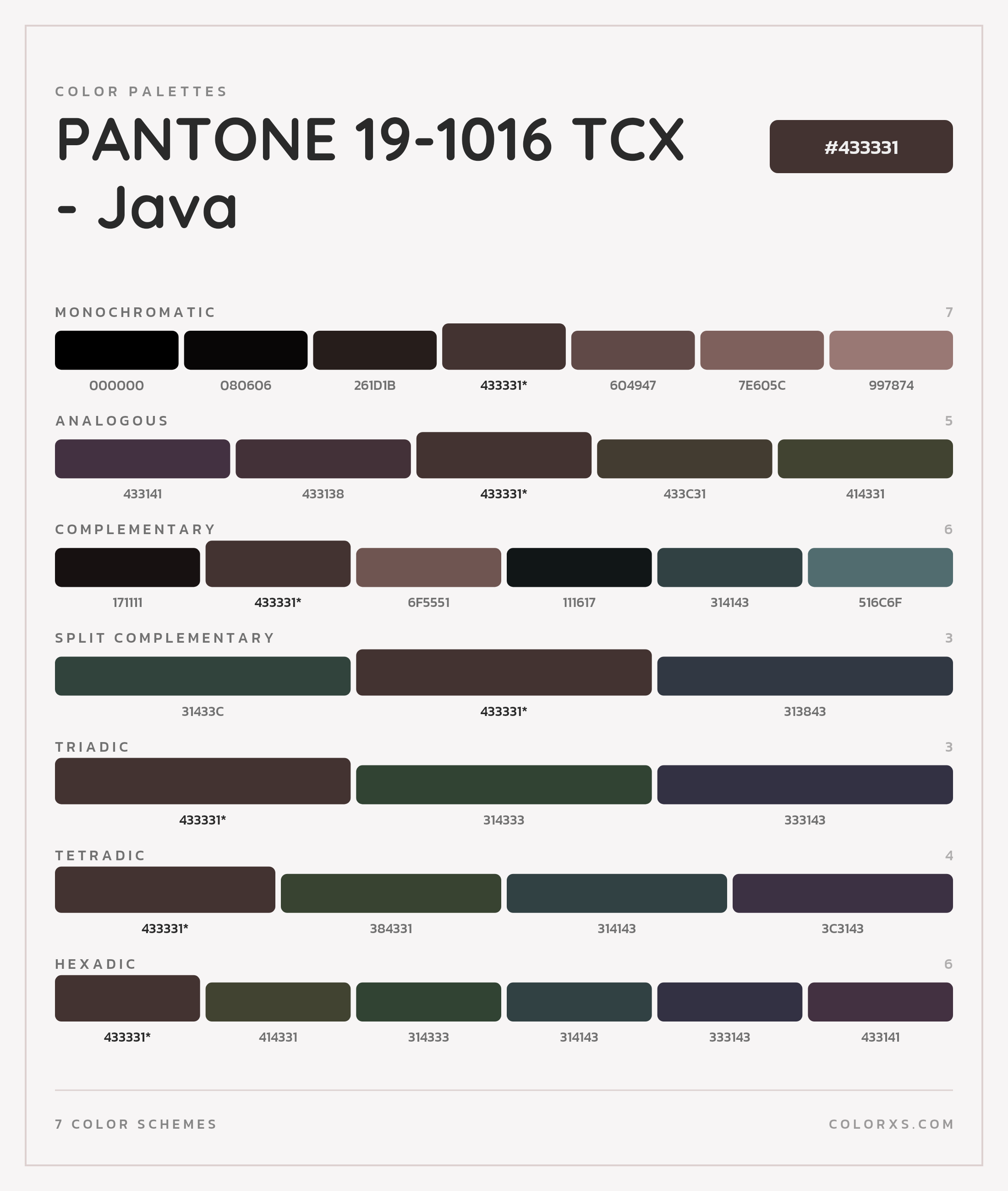 PANTONE 19-1016 TCX - Java Color Scheme Palettes