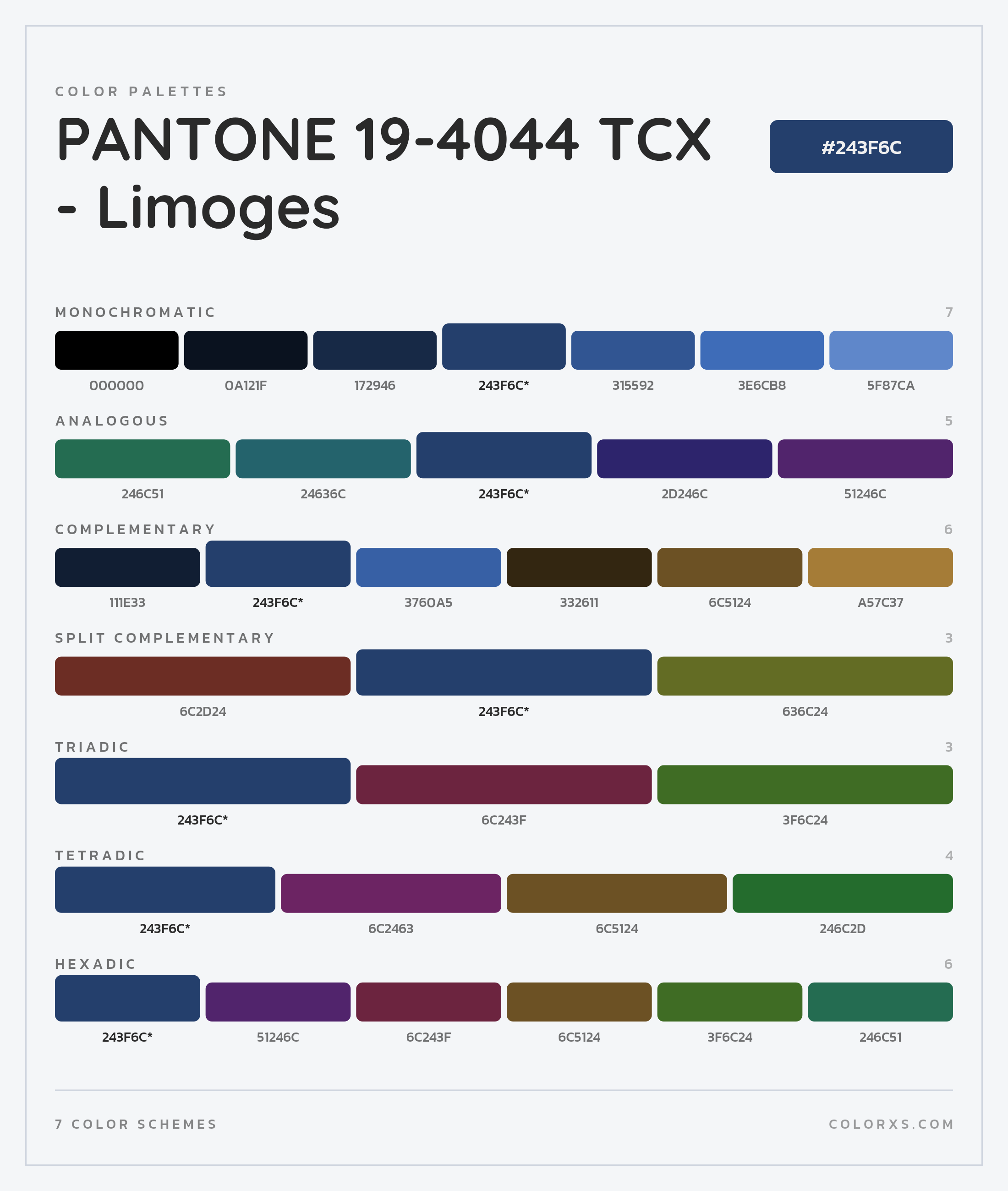 PANTONE 19-4044 TCX - Limoges Color Scheme Palettes