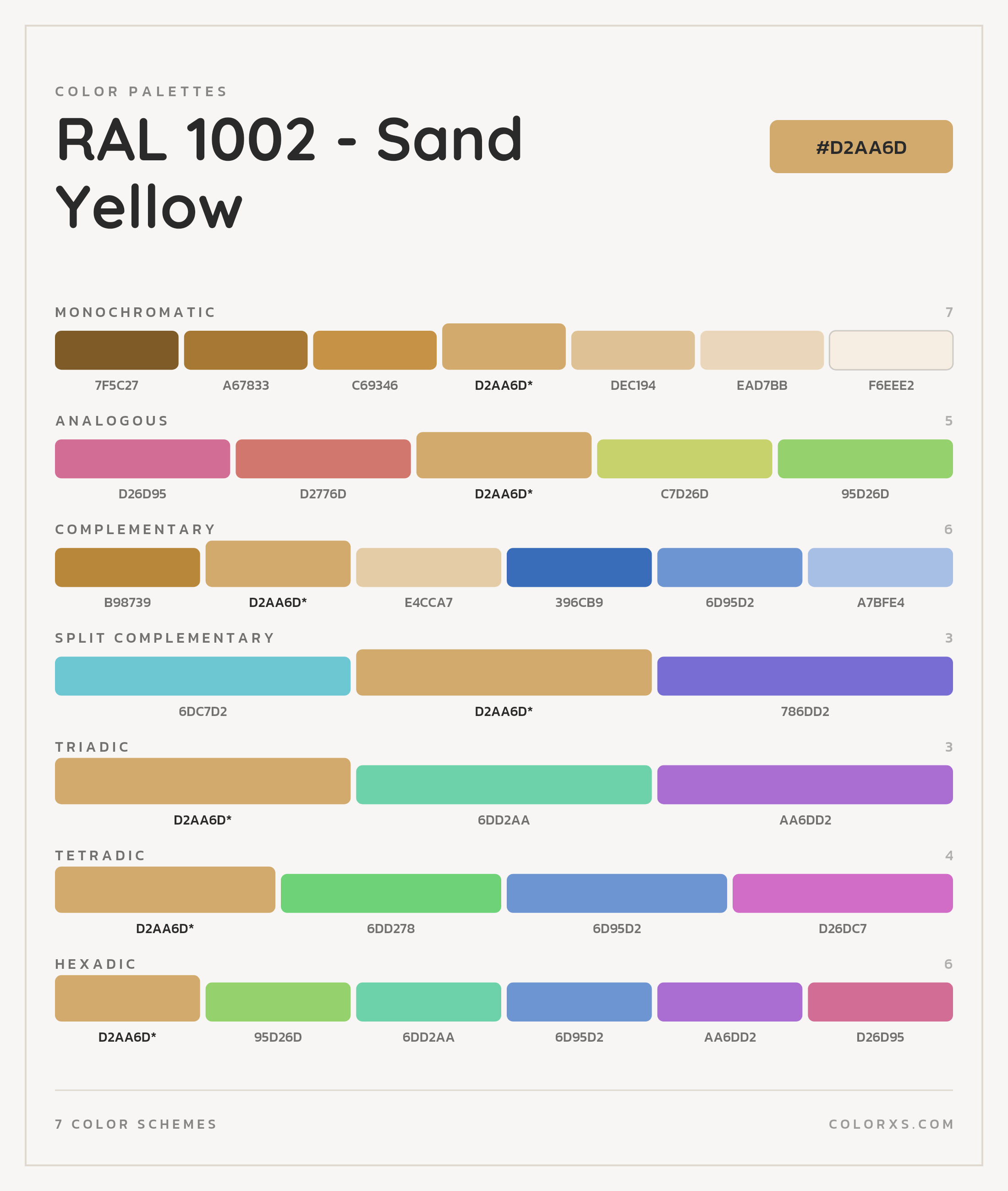 RAL 1002 - Sand Yellow Color Scheme Palettes