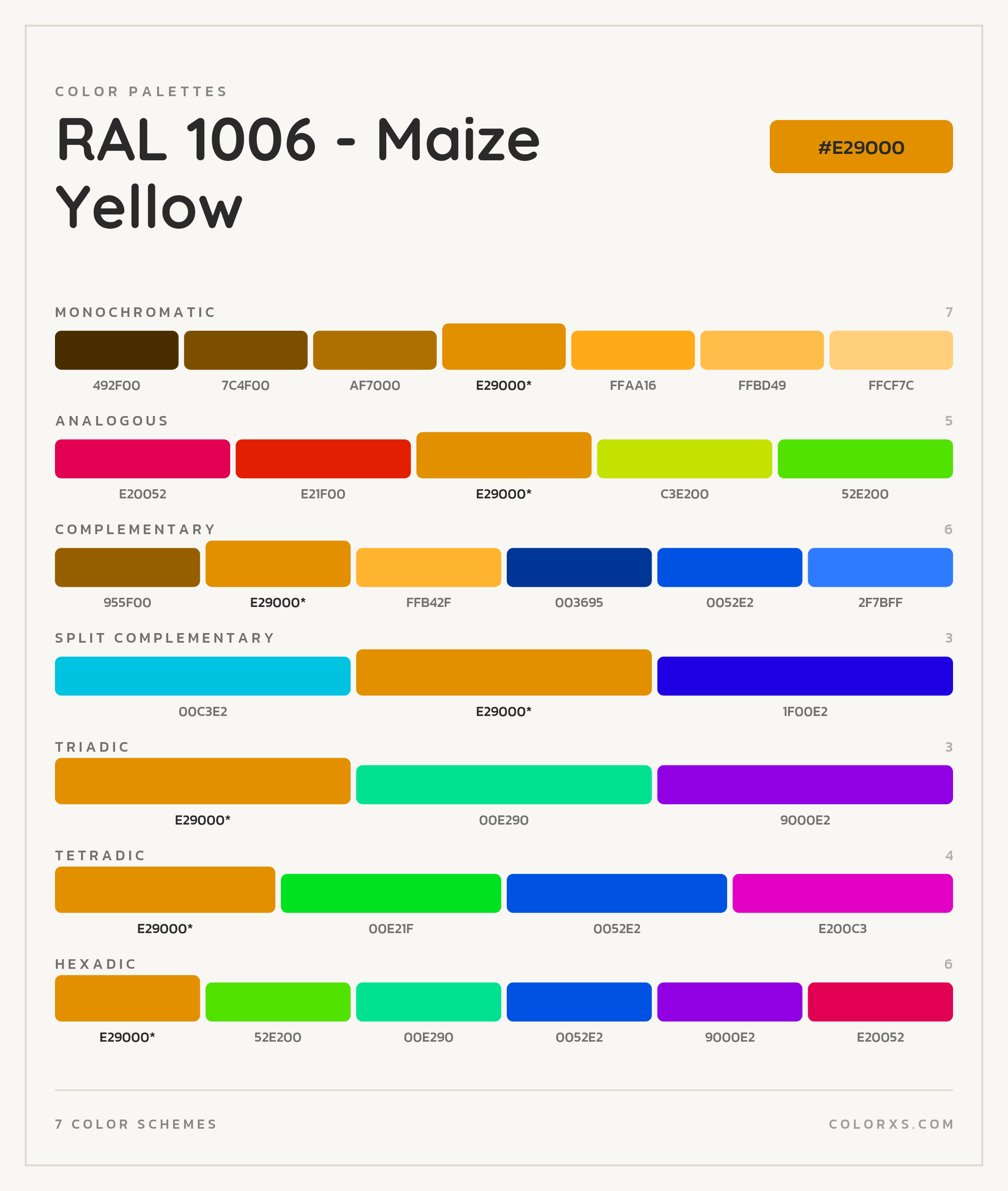 RAL 1006 - Maize Yellow Color Scheme Palettes