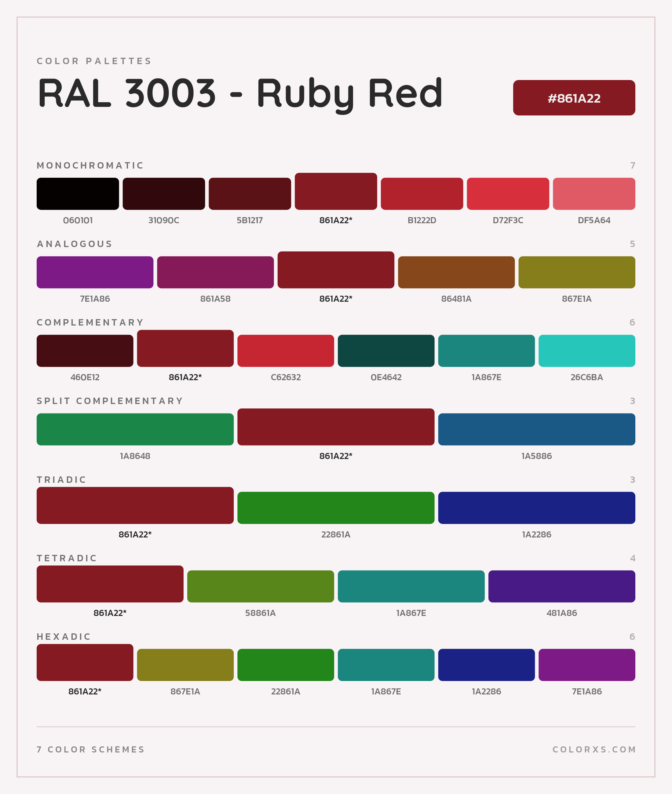 RAL 3003 - Ruby Red Color Scheme Palettes