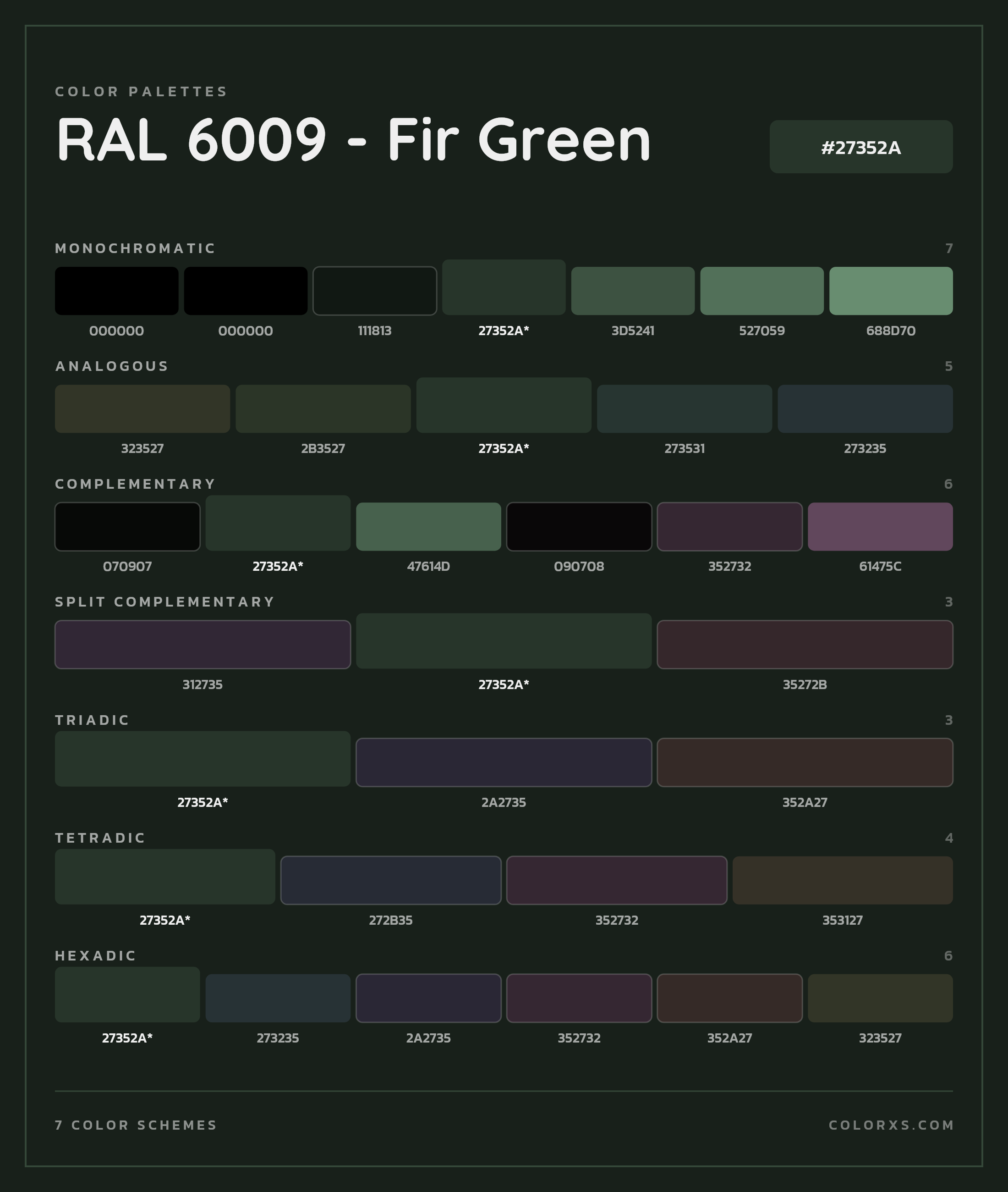 RAL 6009 - Fir Green Color Scheme Palettes