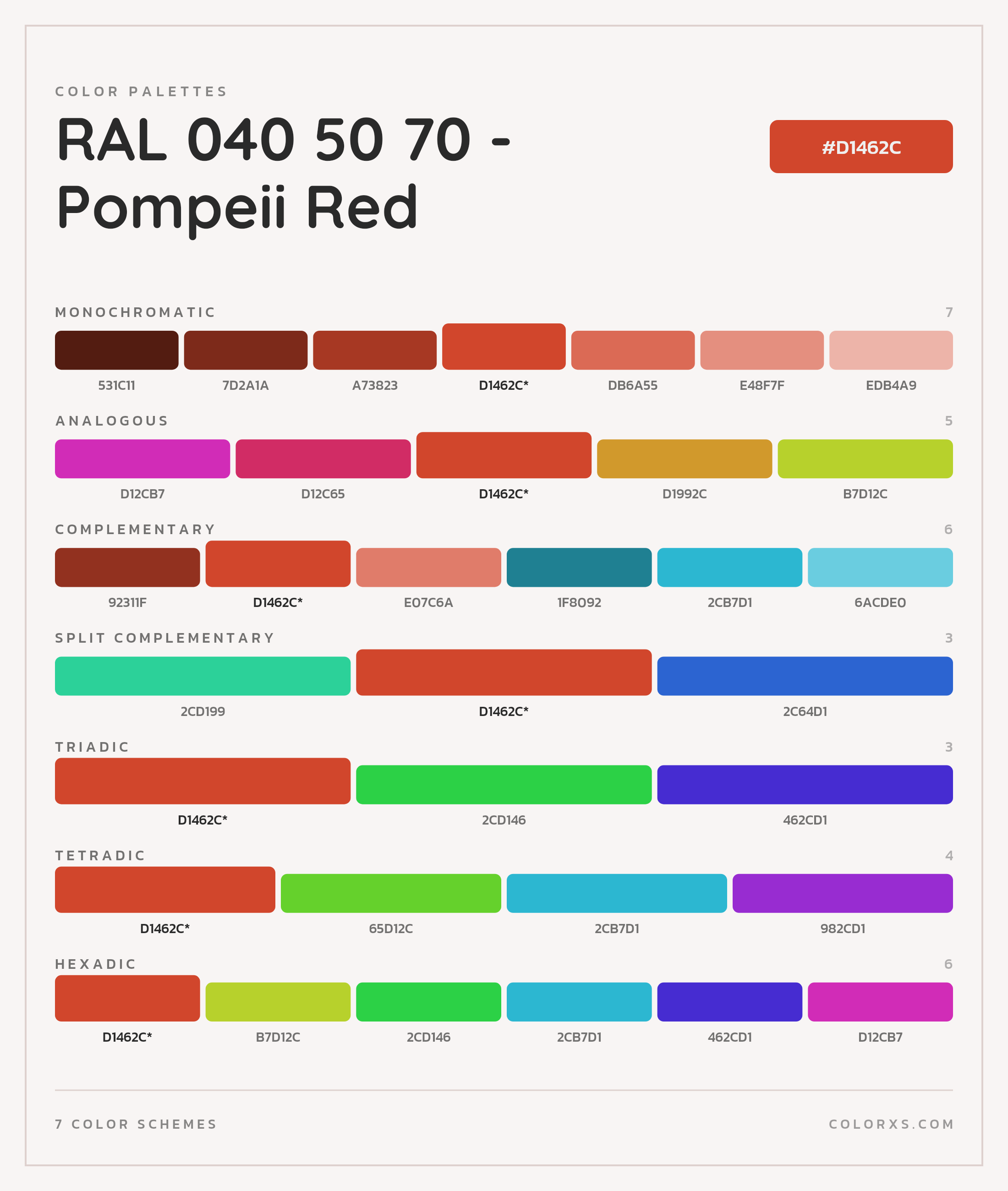 RAL 040 50 70 - Pompeii Red Color Scheme Palettes