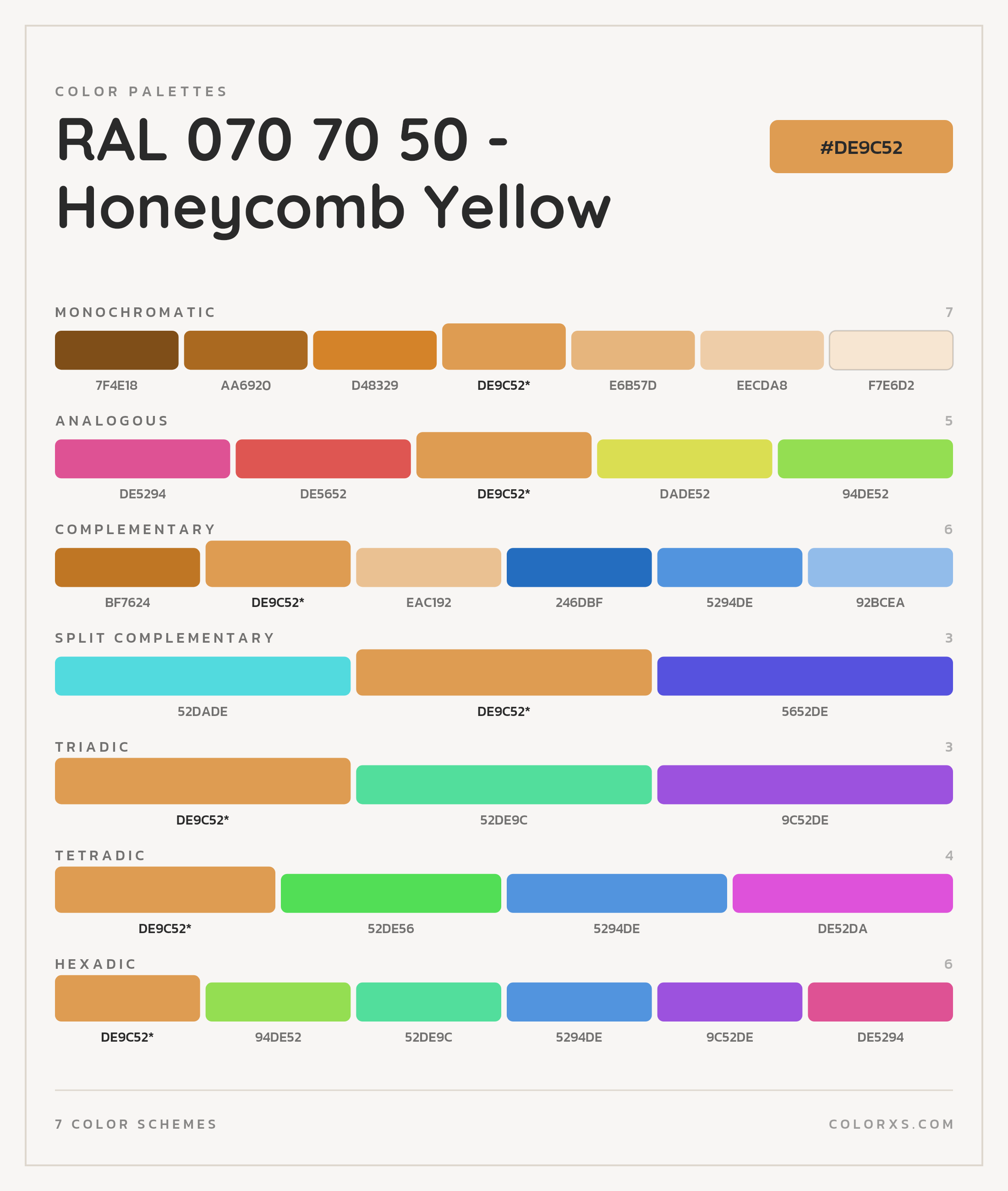 RAL 070 70 50 - Honeycomb Yellow Color Scheme Palettes