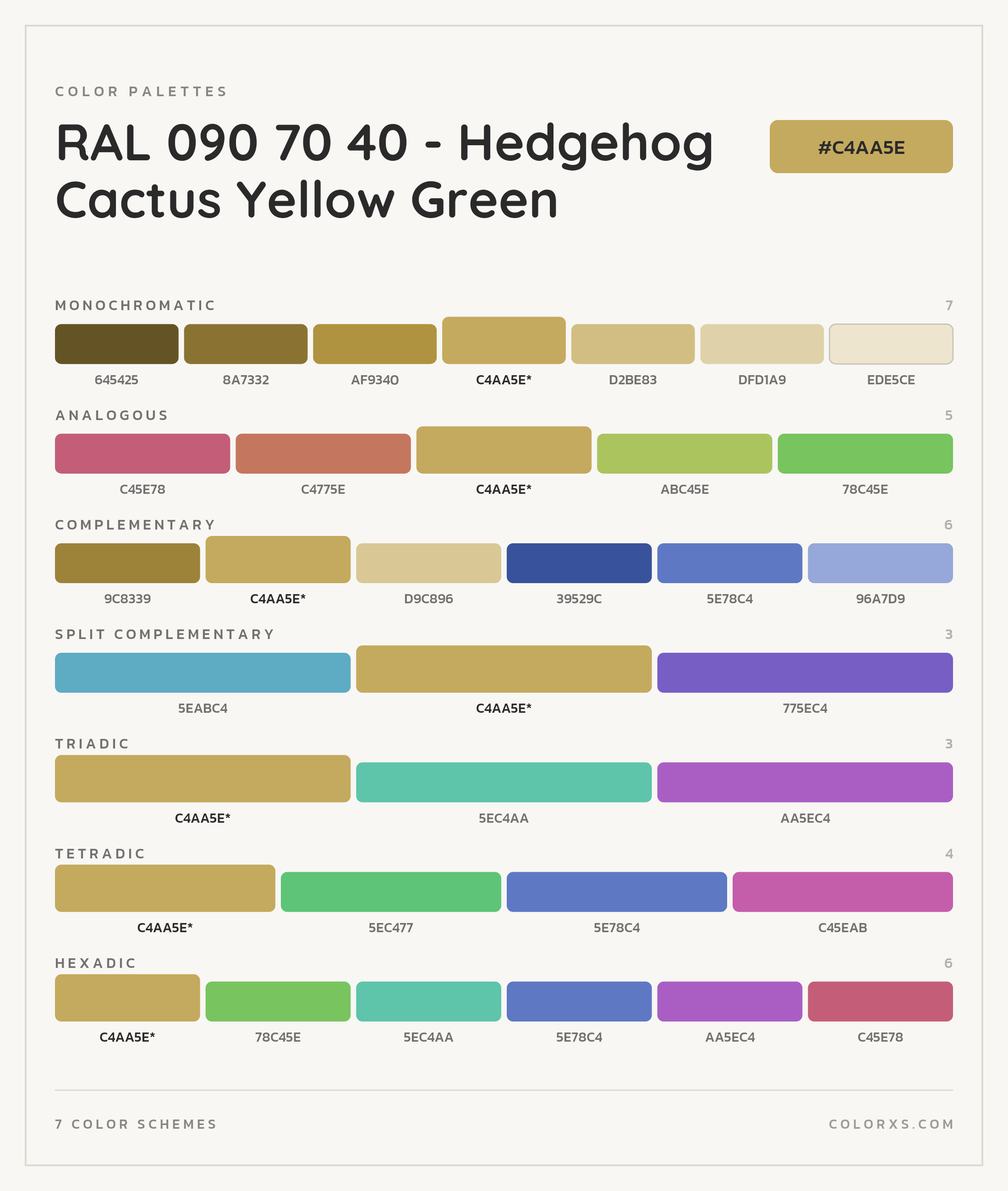 RAL 090 70 40 - Hedgehog Cactus Yellow Green Color Scheme Palettes