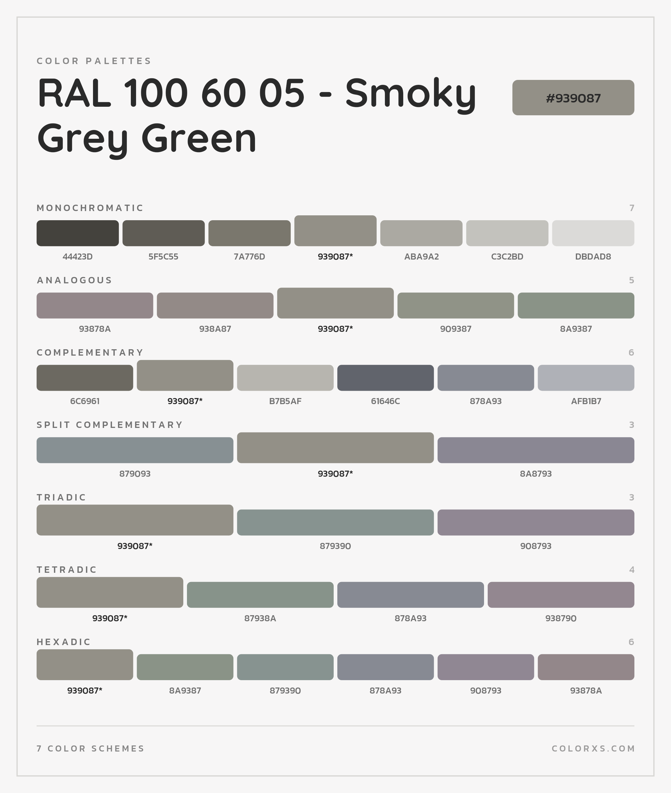 RAL 100 60 05 - Smoky Grey Green Color Scheme Palettes