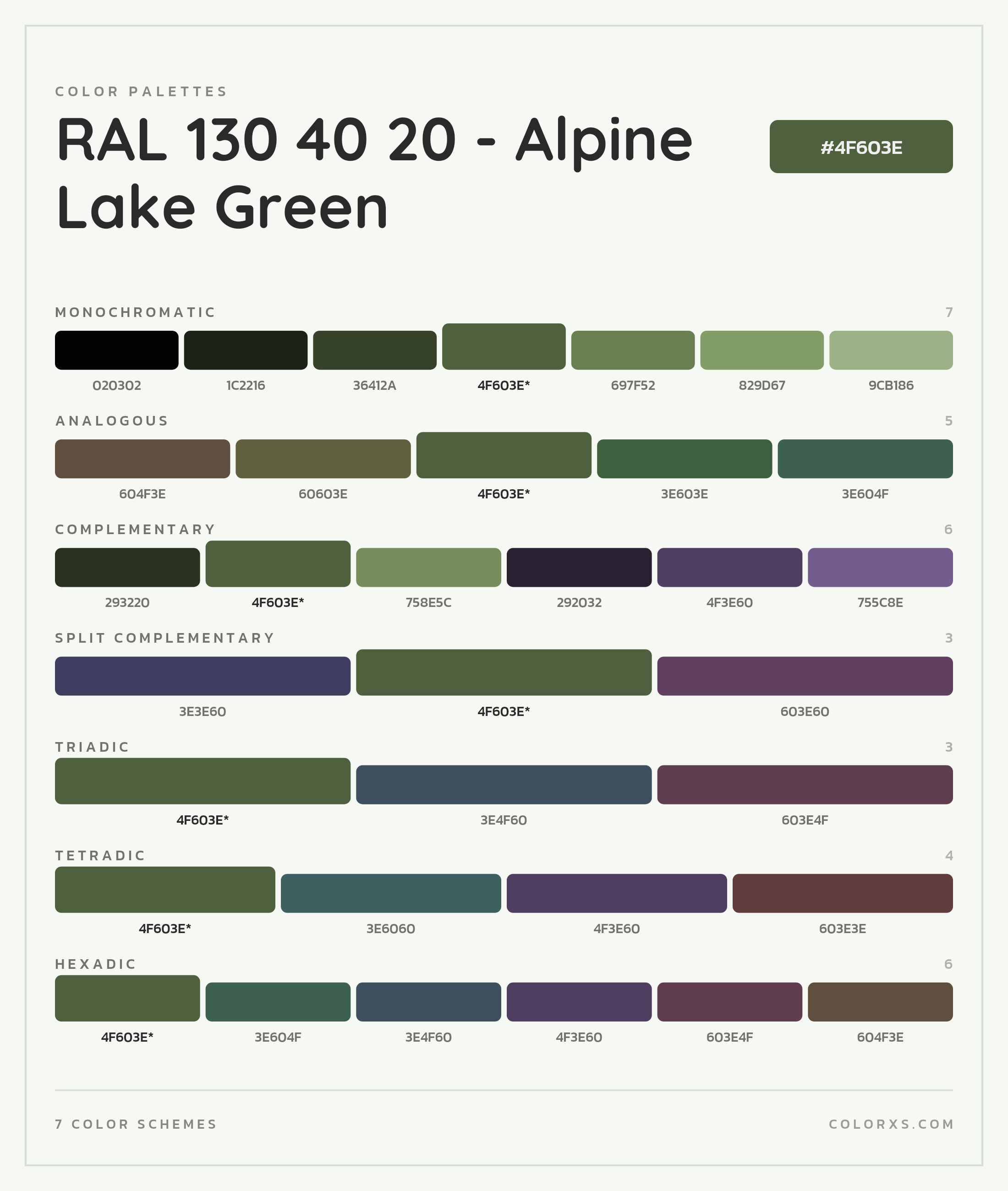 RAL 130 40 20 - Alpine Lake Green Color Scheme Palettes