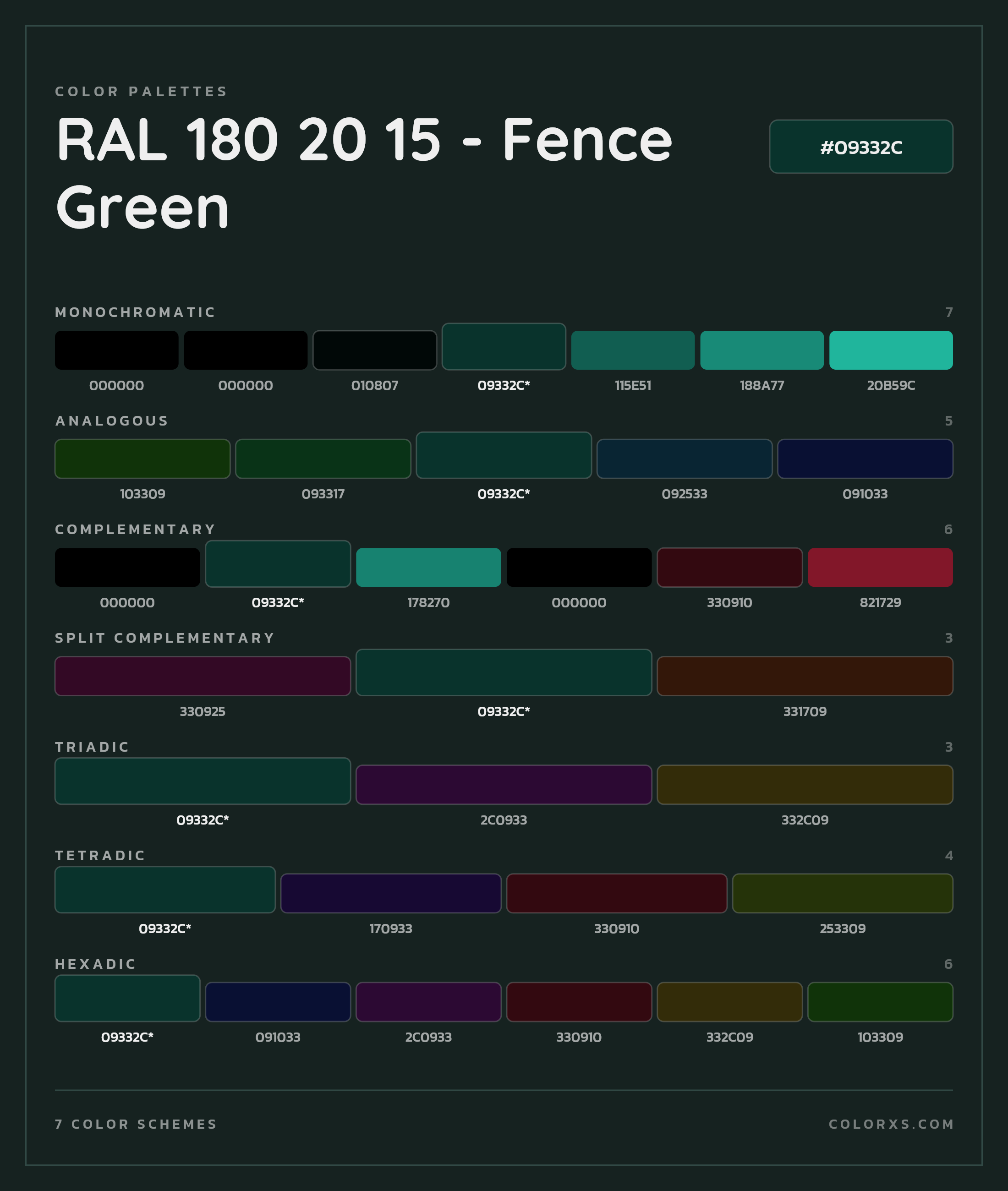 RAL 180 20 15 - Fence Green Color Scheme Palettes
