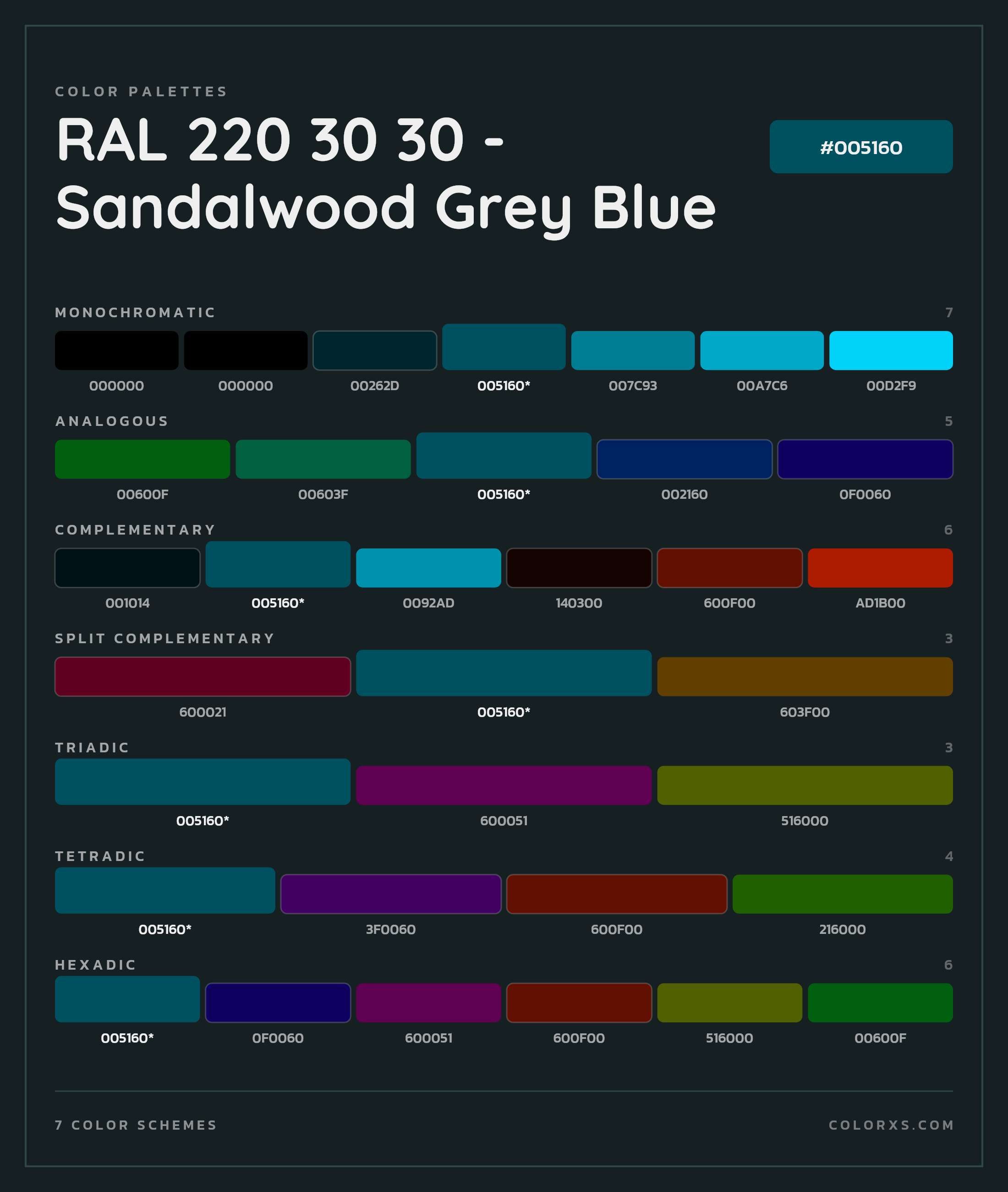 RAL 220 30 30 - Sandalwood Grey Blue Color Scheme Palettes