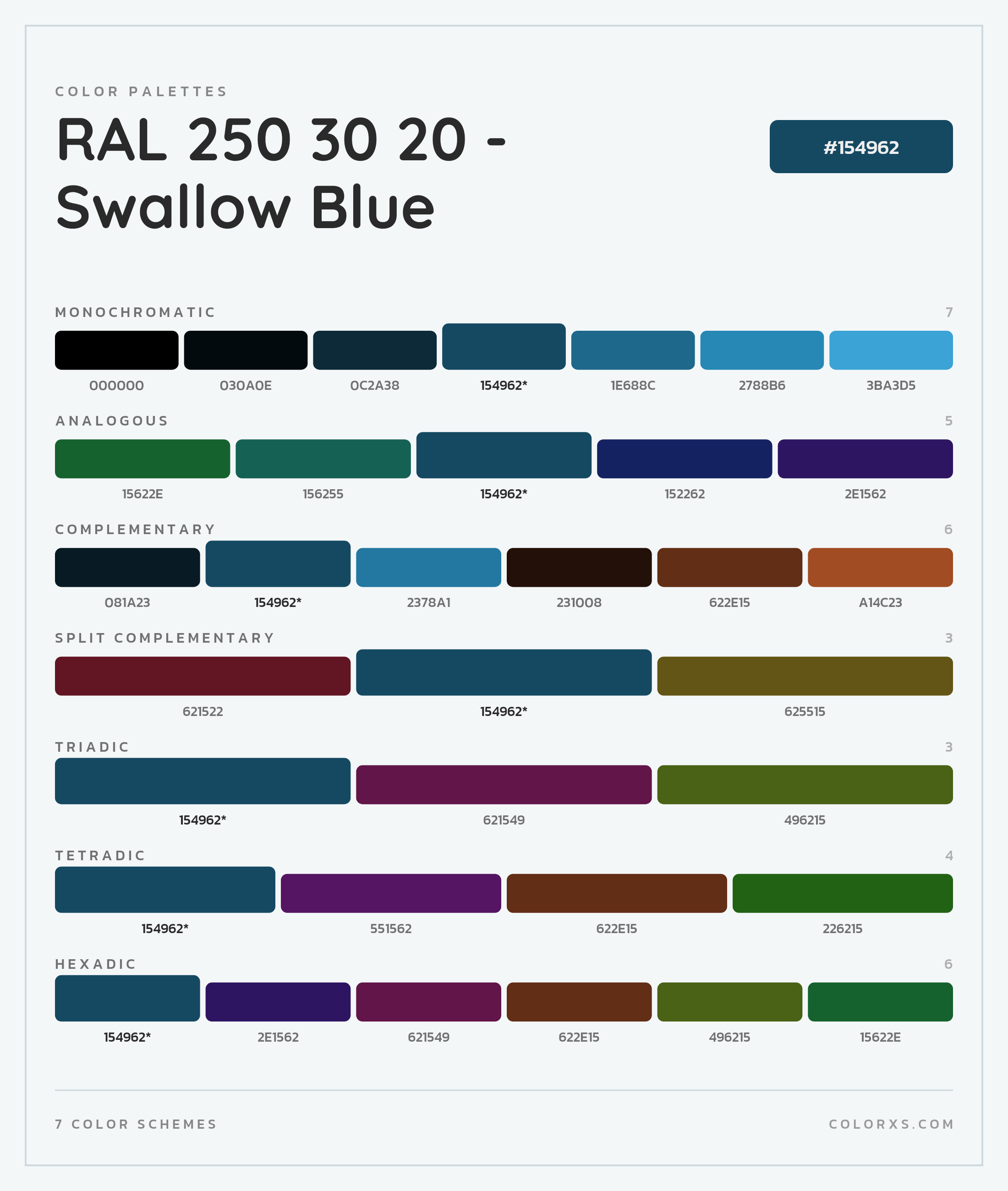 RAL 250 30 20 - Swallow Blue Color Scheme Palettes
