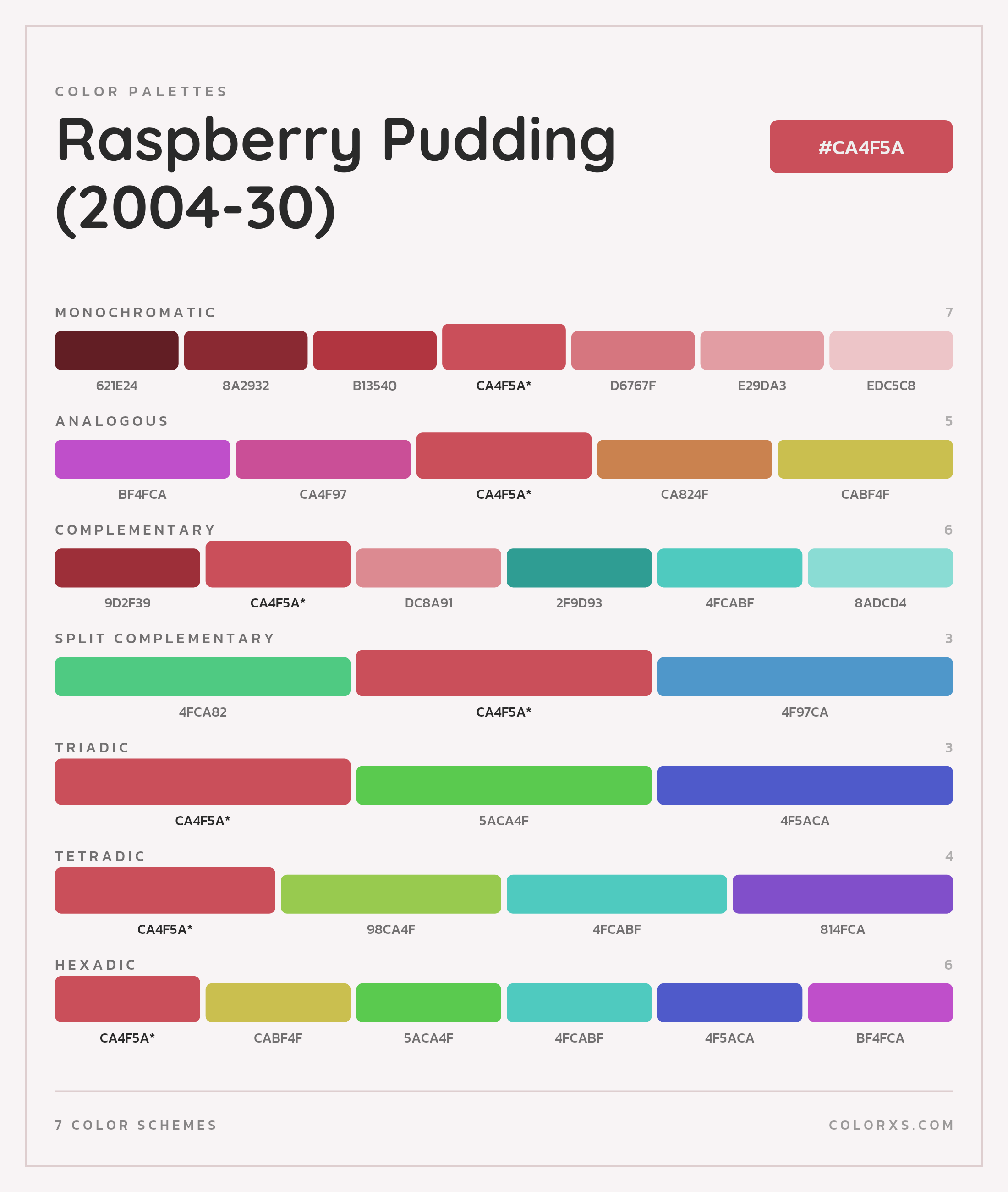 Raspberry Pudding (2004-30) Color Scheme Palettes