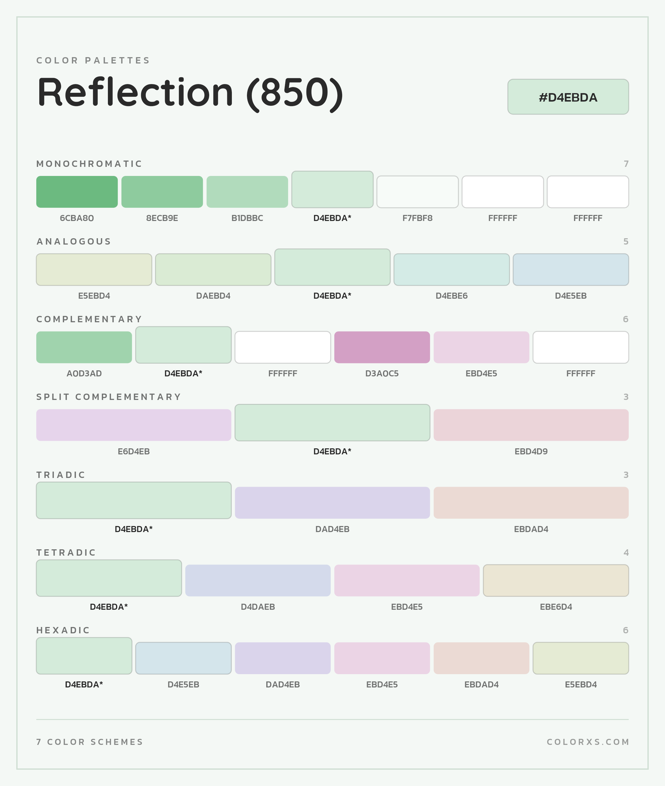 Reflection (850) Color Scheme Palettes