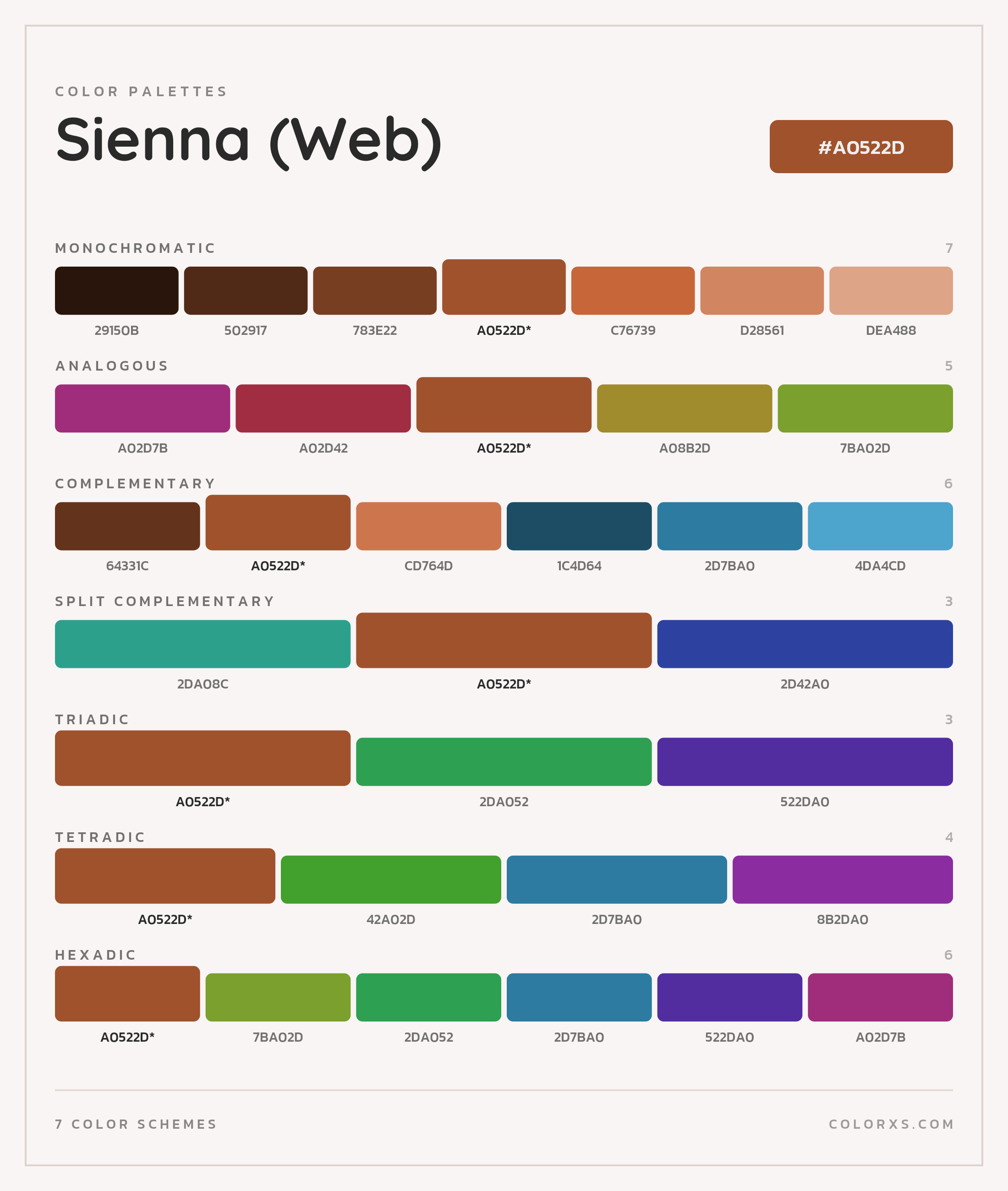 Sienna (Web) Color Scheme Palettes