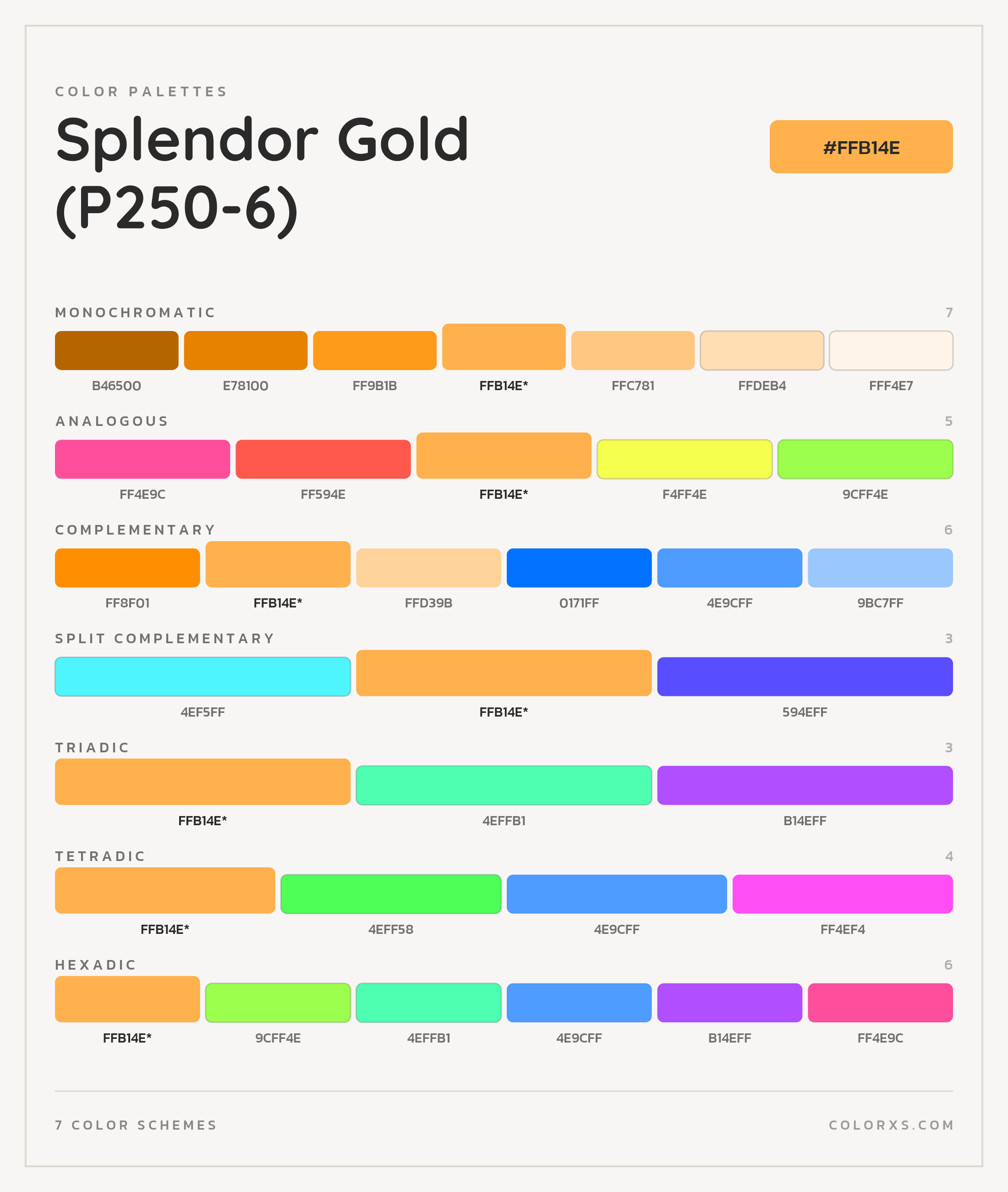 Splendor Gold (P250-6) Color Scheme Palettes