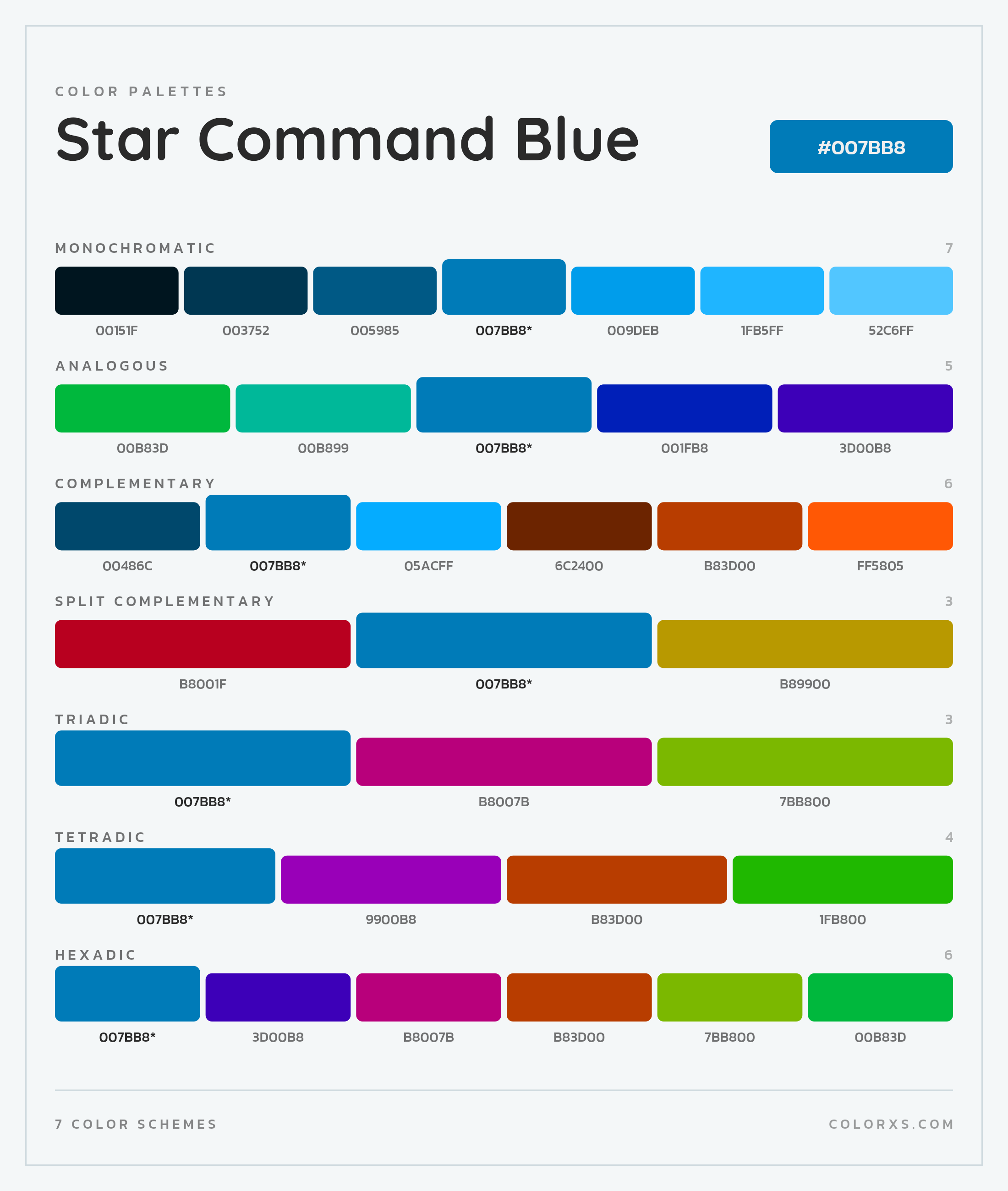 Star Command Blue Color Scheme Palettes