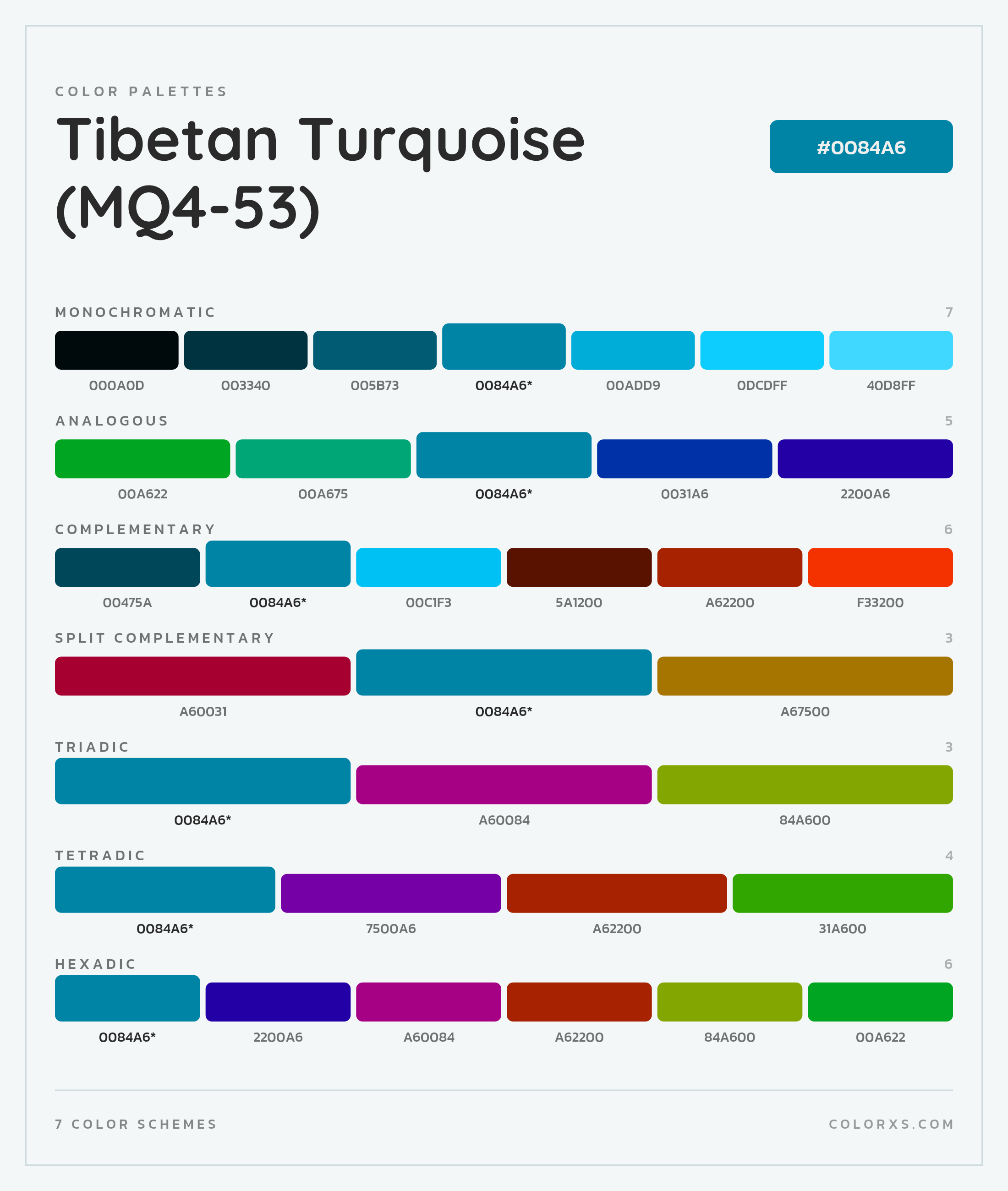 Tibetan Turquoise (MQ4-53) Color Scheme Palettes