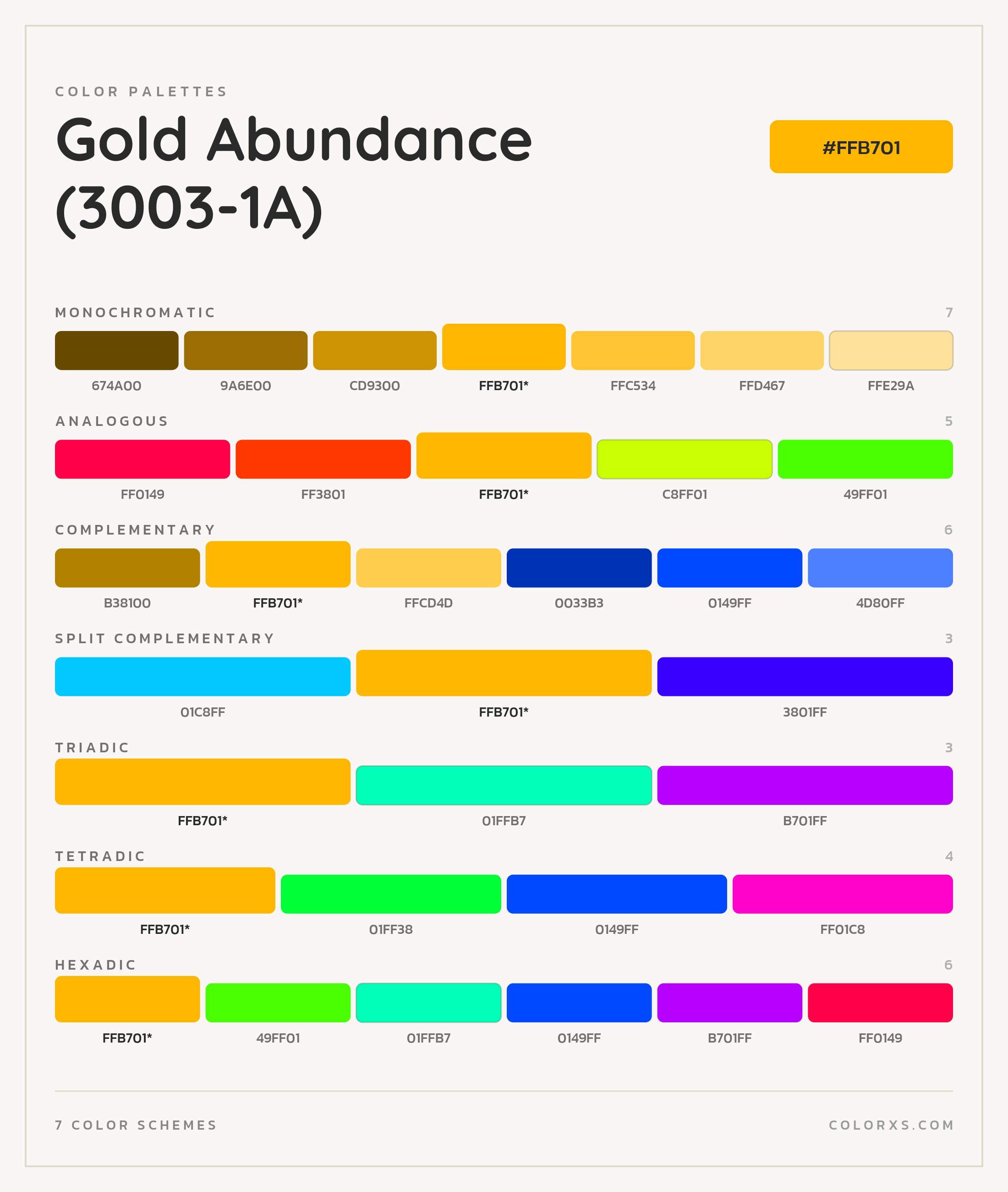 Gold Abundance (3003-1A) Color Scheme Palettes