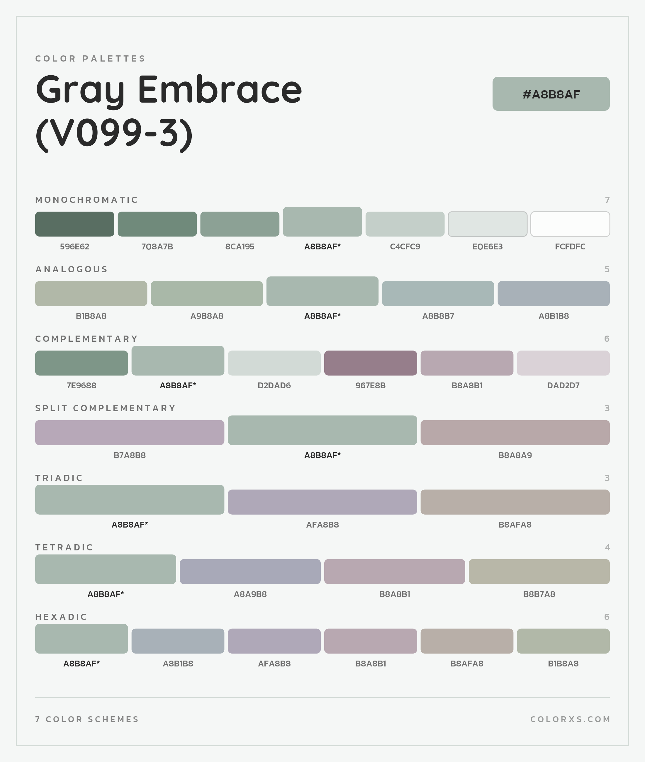 Gray Embrace (V099-3) Color Scheme Palettes