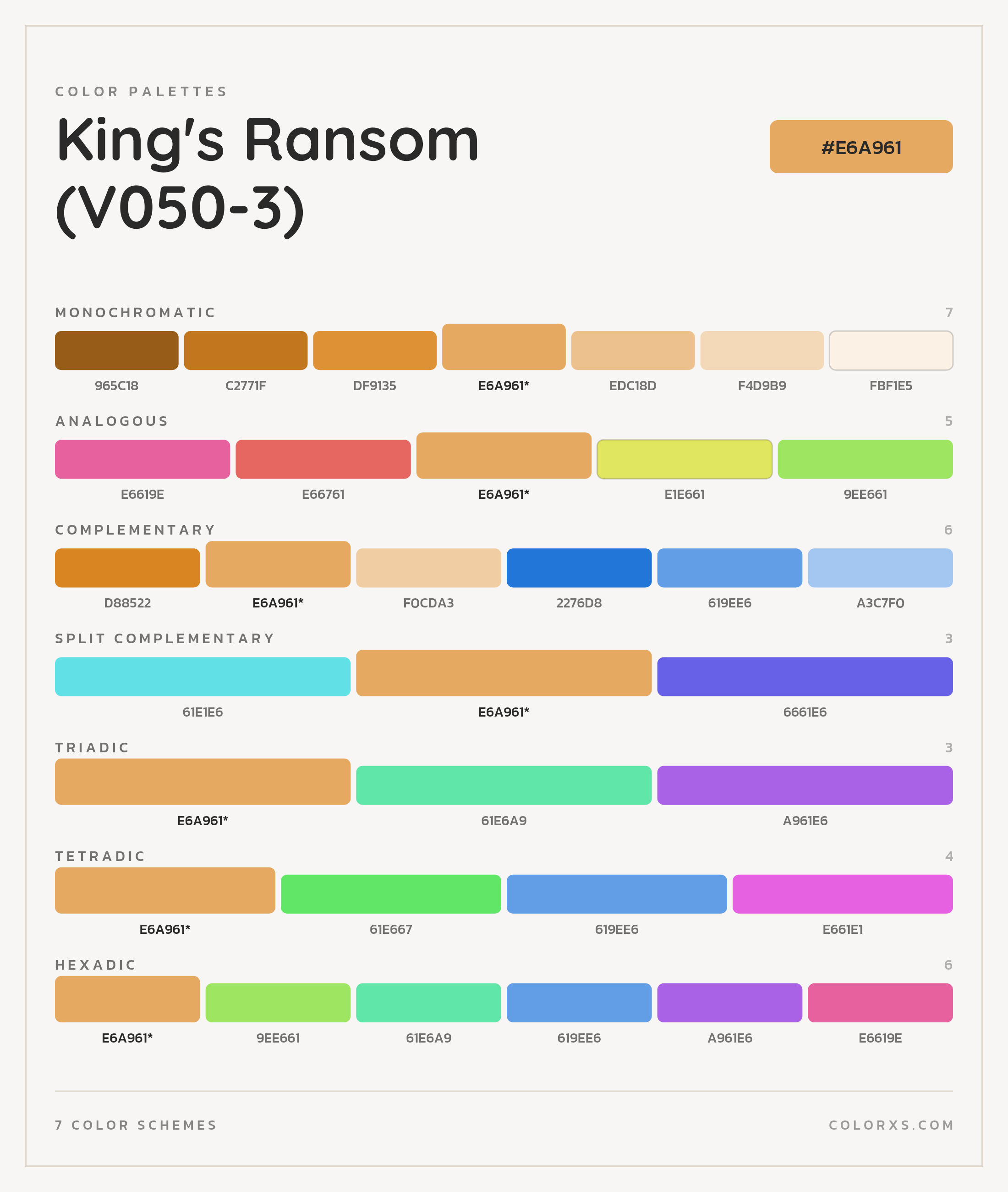 King's Ransom (V050-3) Color Scheme Palettes