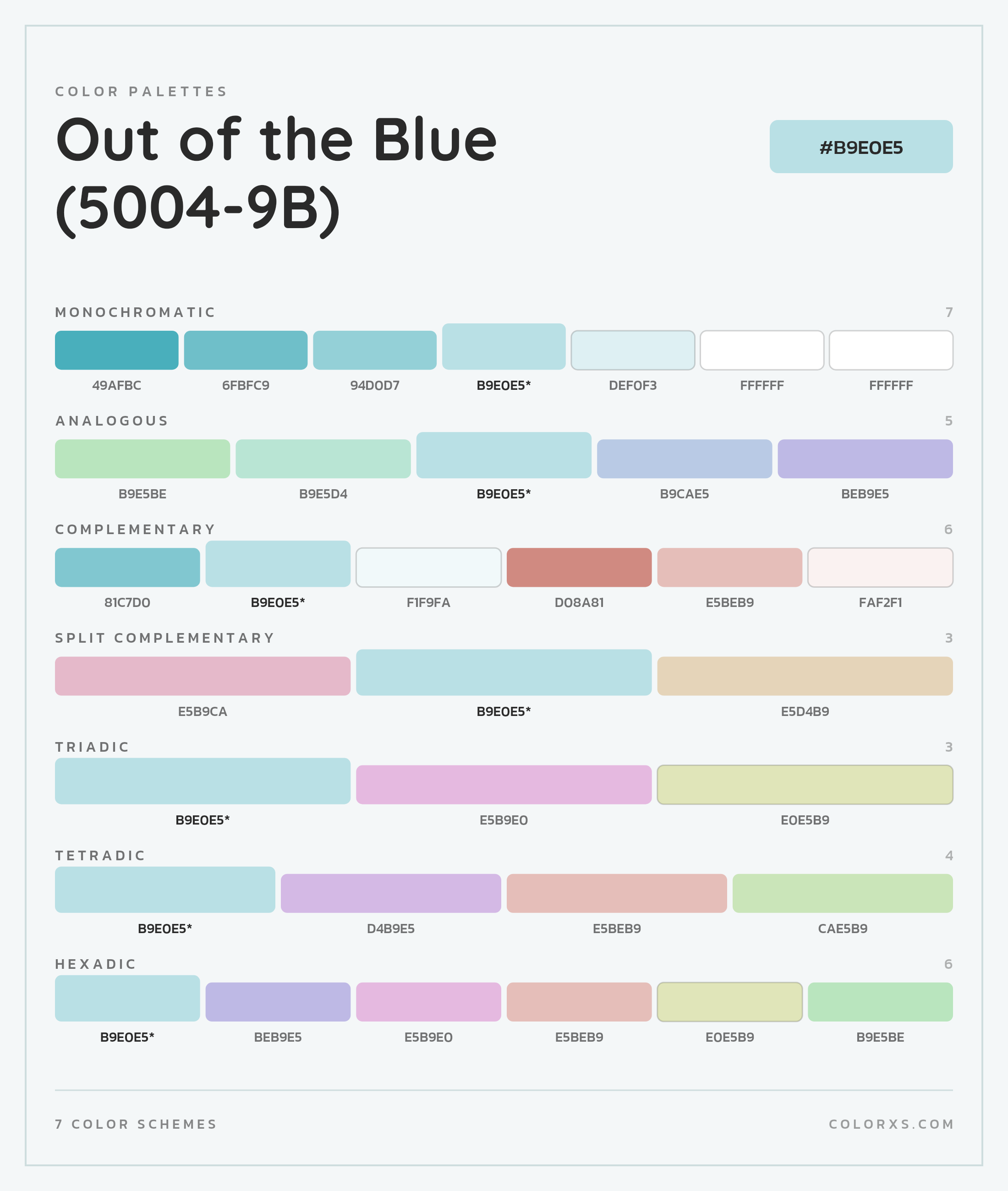 Out of the Blue (5004-9B) Color Scheme Palettes
