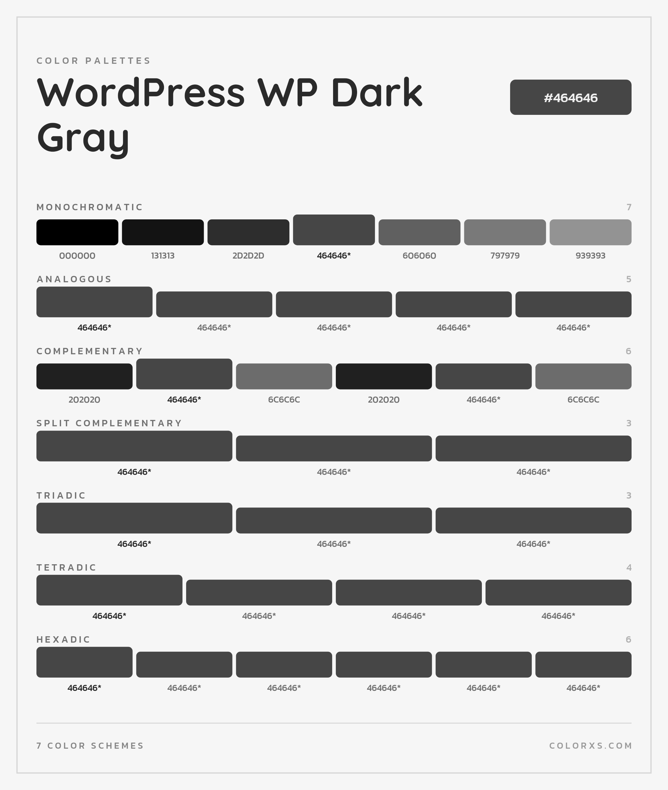 WordPress WP Dark Gray Color Scheme Palettes