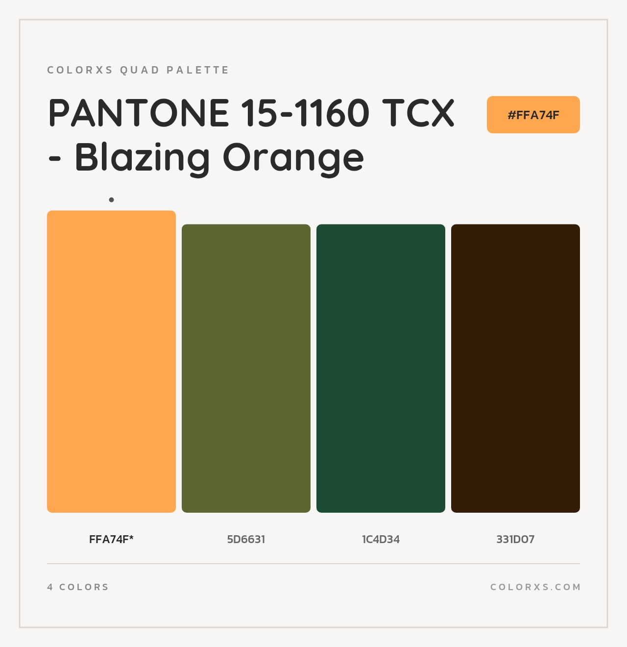 PANTONE 15-1160 TCX - Blazing Orange - Colorxs Quad Palette