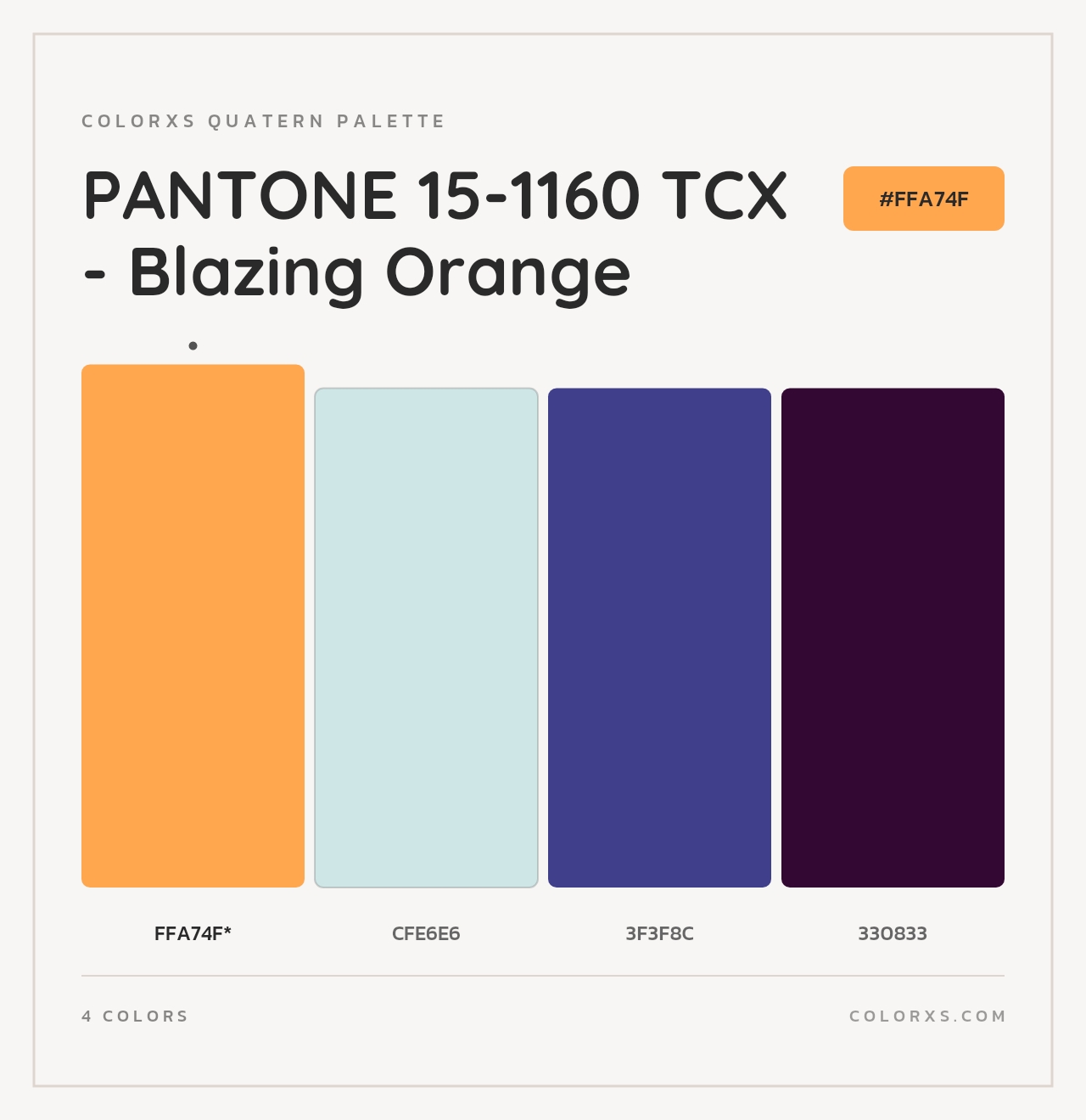 PANTONE 15-1160 TCX - Blazing Orange - Colorxs Quad Palette