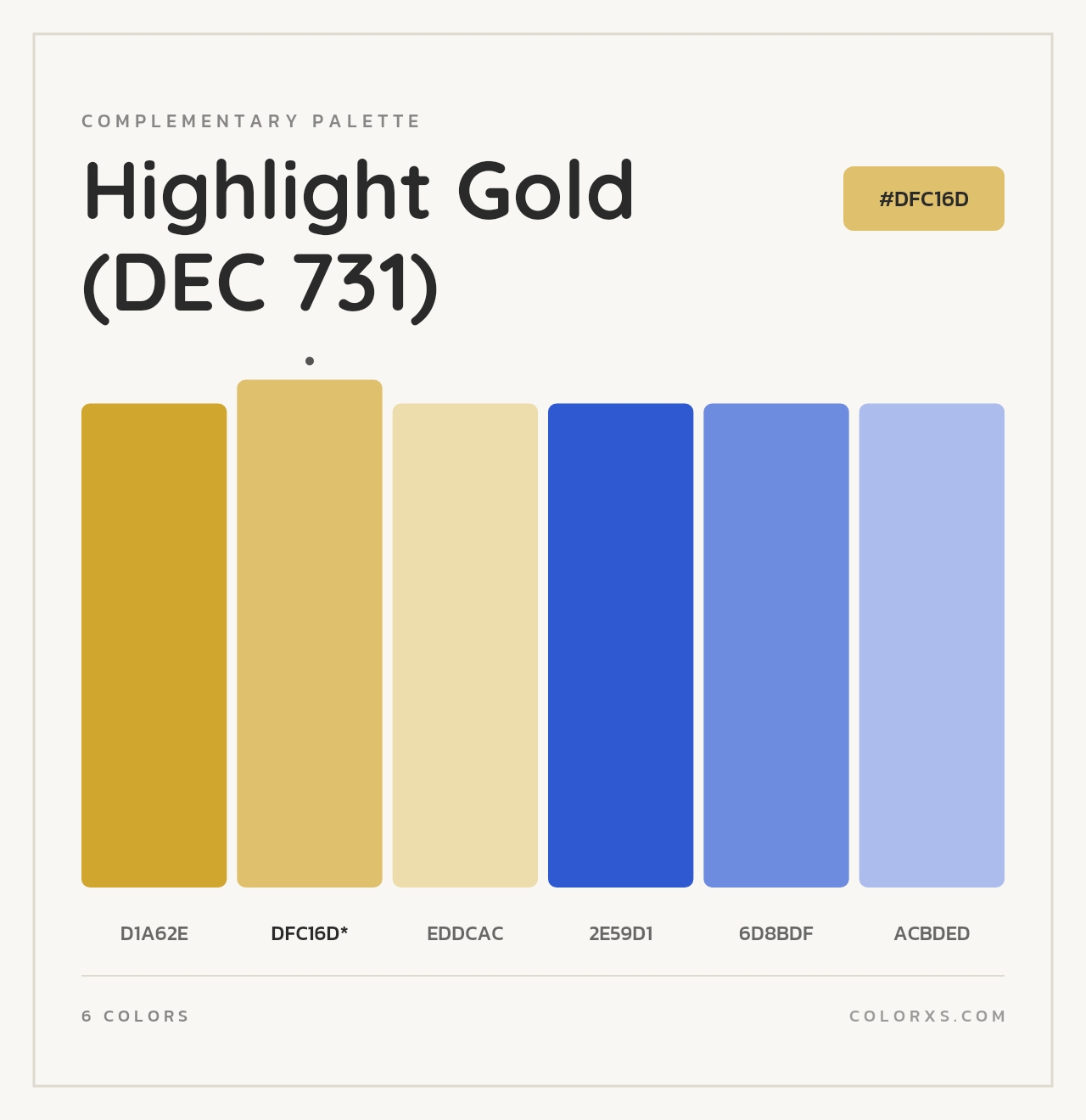 Highlight Gold (DEC 731) - Complementary Color Palette