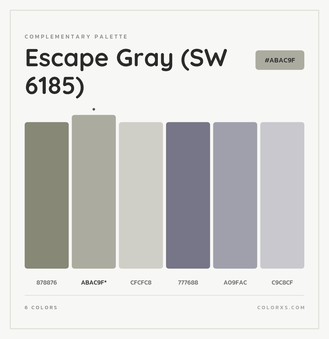 Escape Gray (SW 6185) - Complementary Color Palette